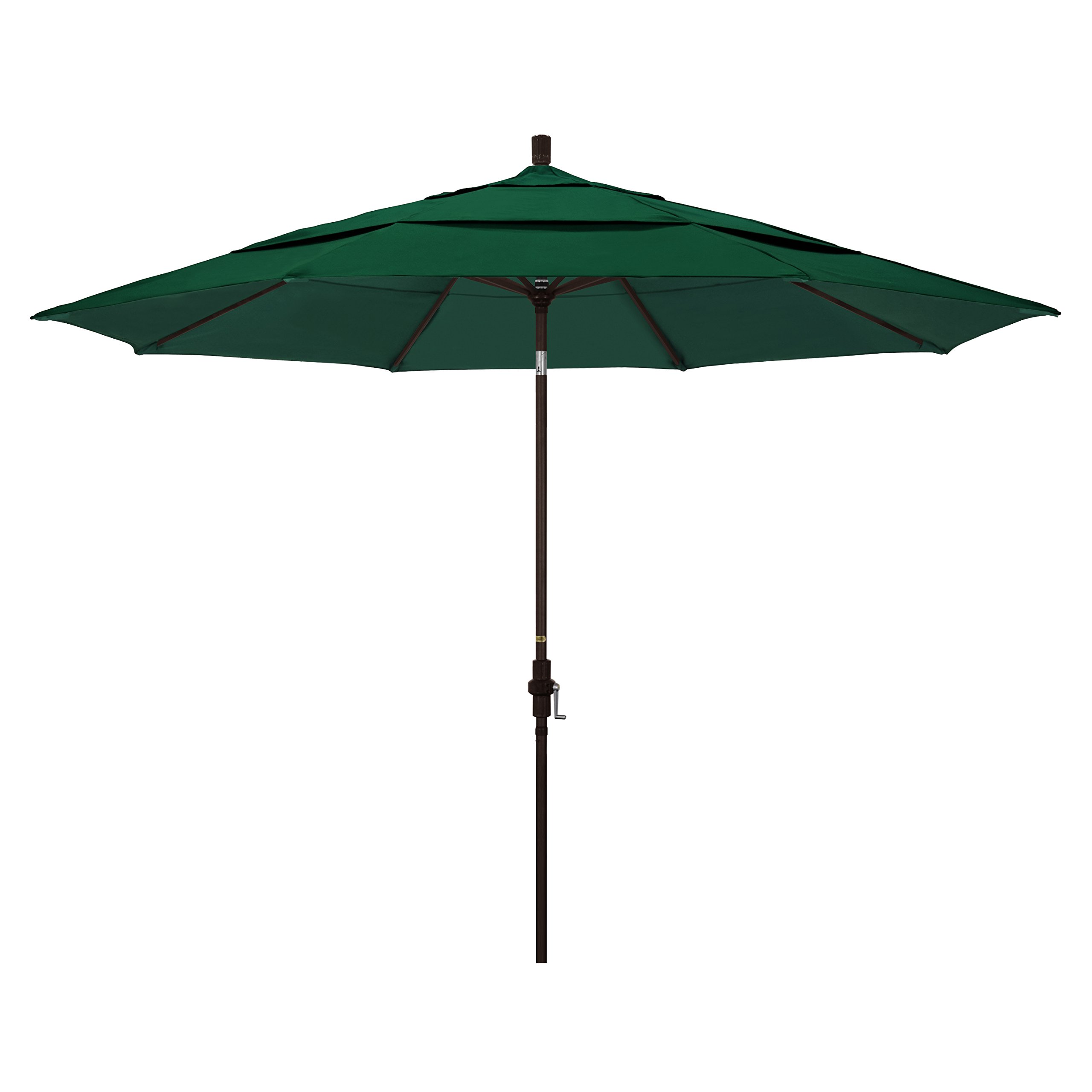 11' Round Aluminum Market Umbrella with Crank Lift & Tilt - Bronze Pole & Sunbrella Forest Green Canopy - Perfect for Patio, Garden, and Outdoor Dining Areas