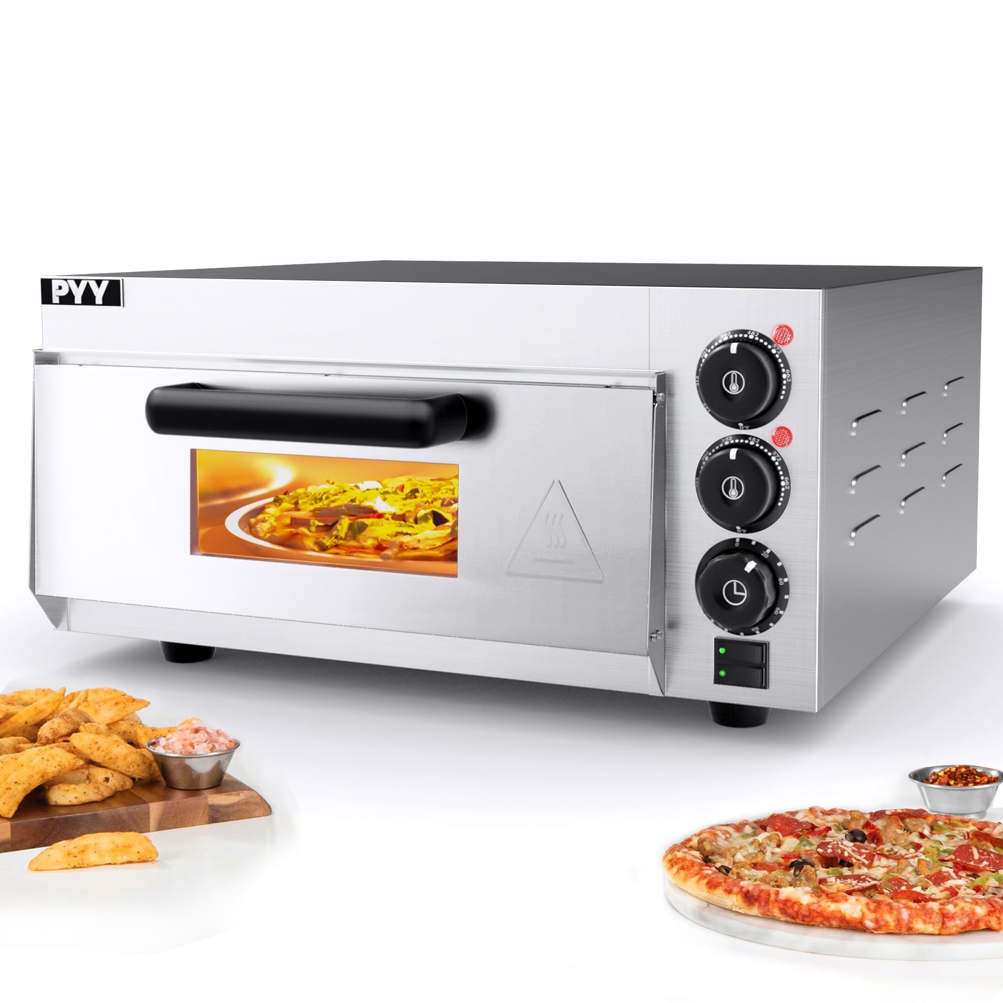 Commercial Electric Pizza Oven 1800W - Countertop Indoor Pizza Maker with Pizza Stone & Timer - Perfect for Home, Restaurant, and Outdoor Cooking (Silver)
