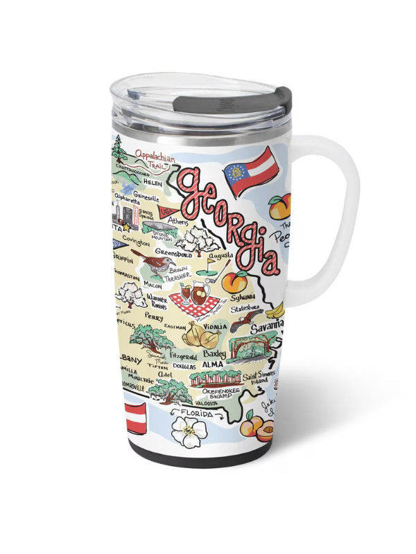 Swig 22oz Georgia Travel Mug - Insulated Stainless Steel Tumbler with Lid for Coffee & Tea - Perfect for Commuting, Road Trips & Outdoor Adventures