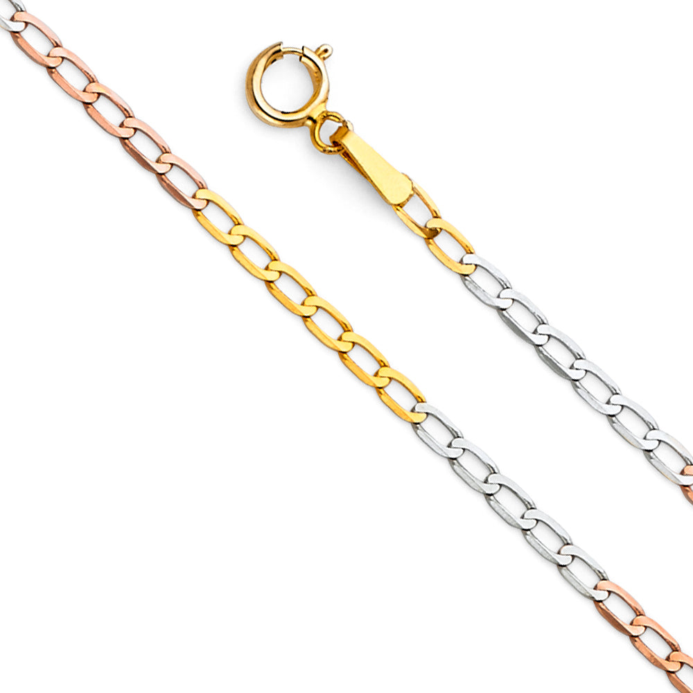 1.7mm Solid 14K Gold Tri-Color Figaro Link Chain Necklace for Men & Women - Model 0489 | Perfect for Layering, Gifts & Everyday Wear