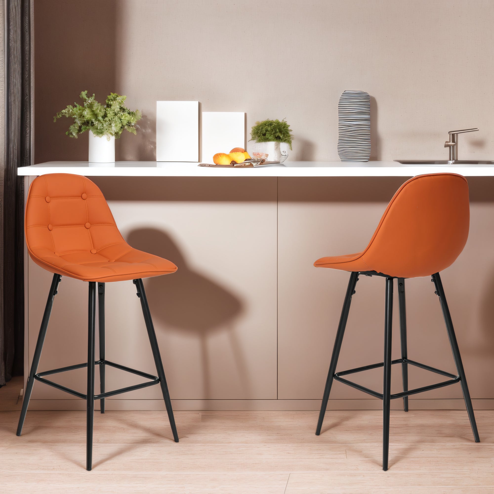 Modern Metal Counter Stools Set of 2 with Backrest & Footrest - 25.5
