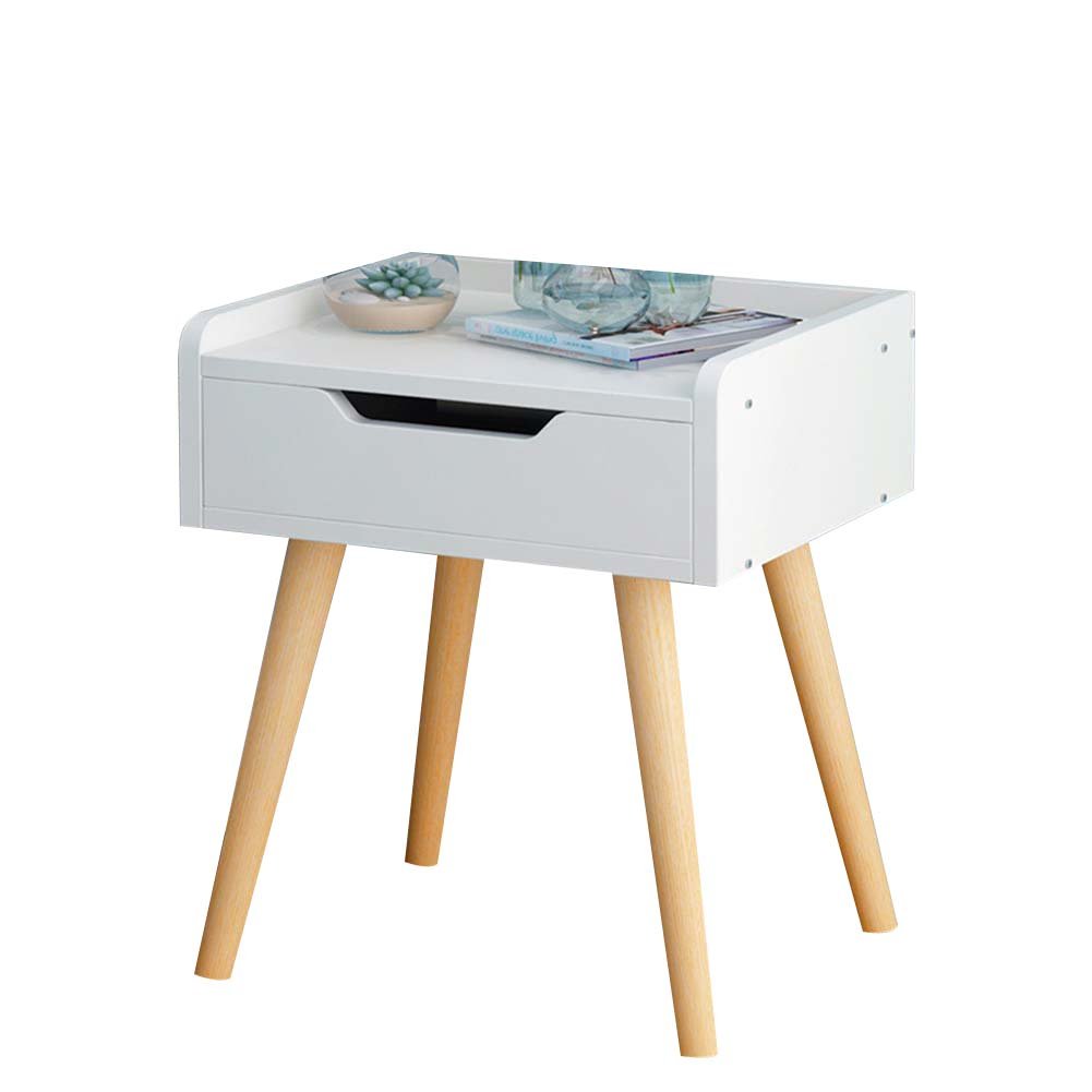 **Solid Wood Nightstand with Drawer Storage - Modern Bedside Table for Bedroom, 13.1