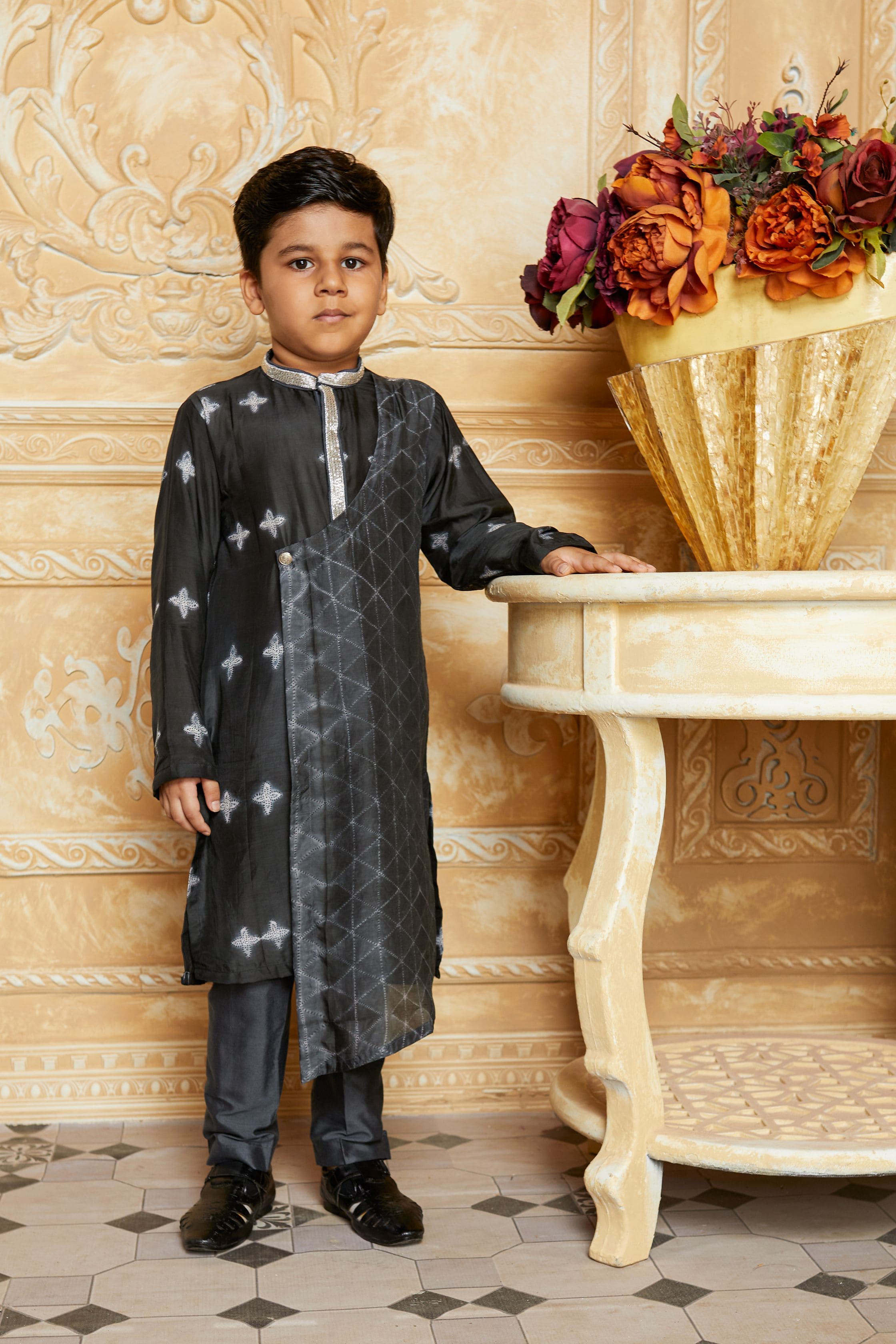 Pre Order Black Shibori Overlap Kurta Pant Set - Stylish Indian Ethnic Wear for Women, Perfect for Festivals, Weddings & Cultural Events