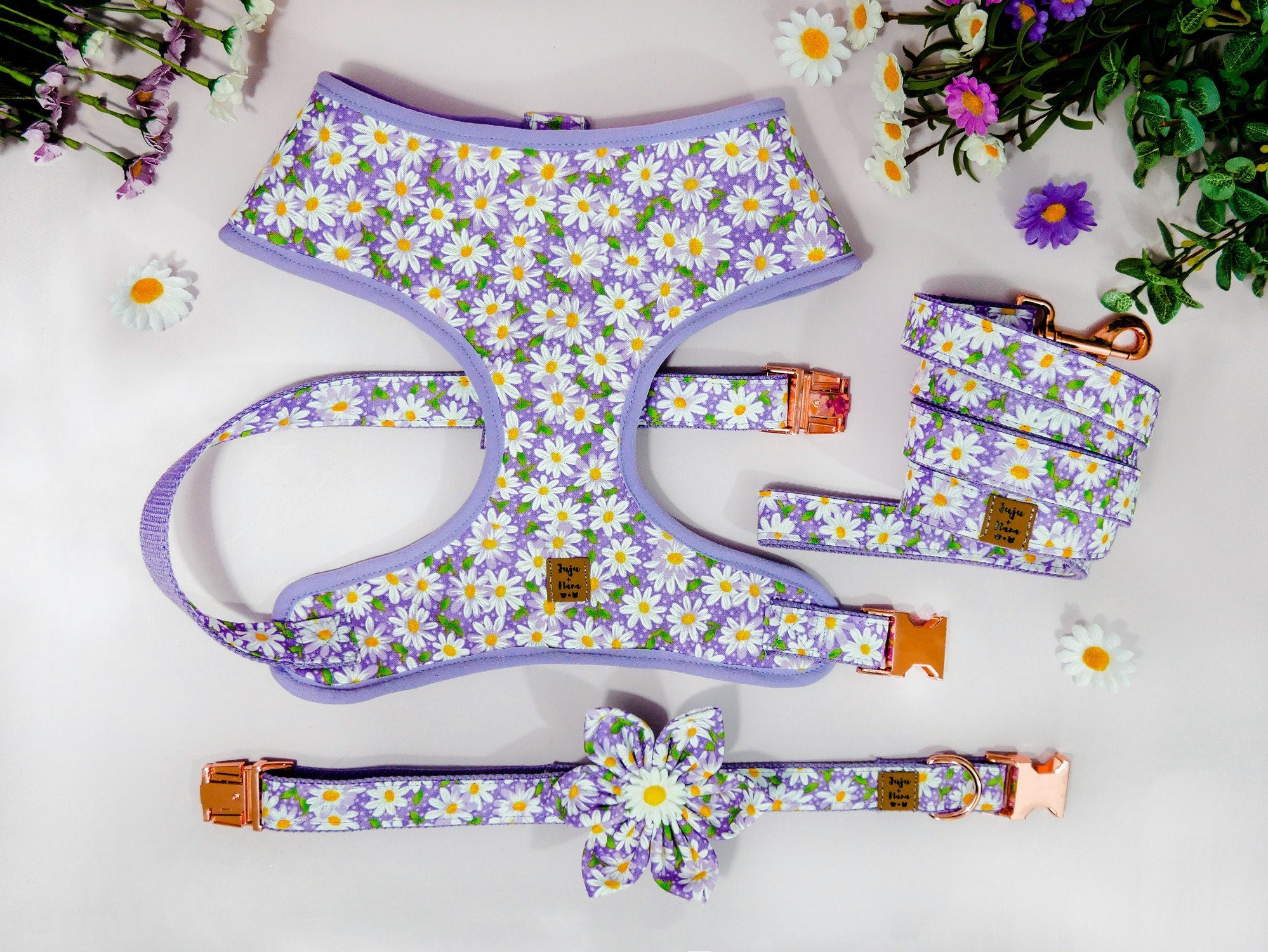 Premium No-Pull Dog Harness Set - Adjustable & Reflective Purple Daisy Pet Vest for Small to Medium Dogs - Perfect for Walking, Hiking & Outdoor Adventures