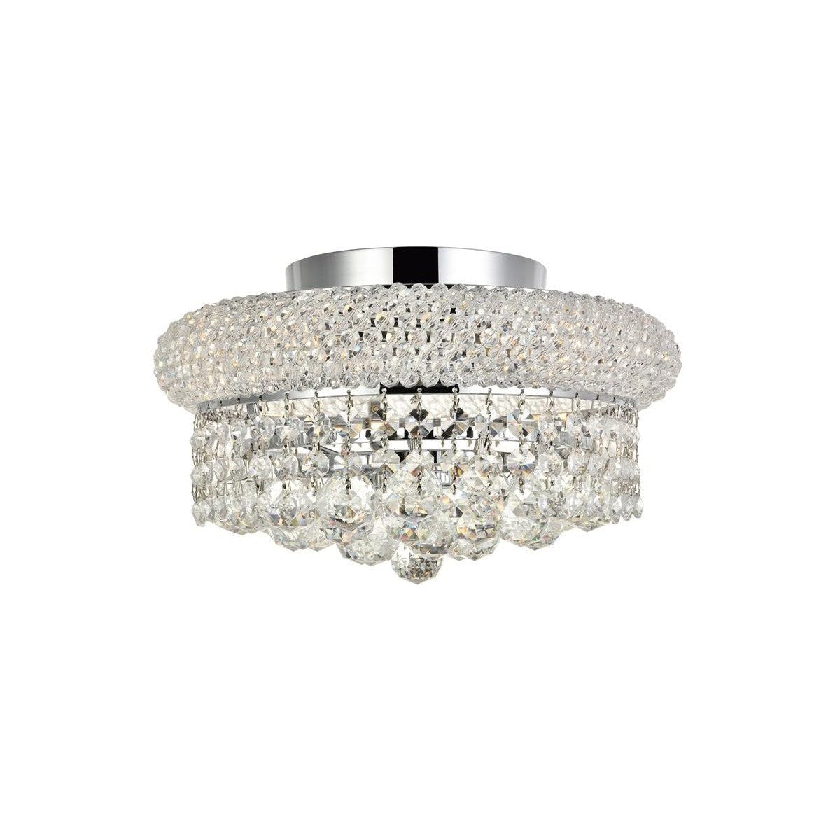 Primo Collection 1800F12C/RC 4-Light Flush Mount Ceiling Light - Royal Cut Crystal Chandelier with Chrome Finish for Dining Room, Bedroom or Living Room Lighting