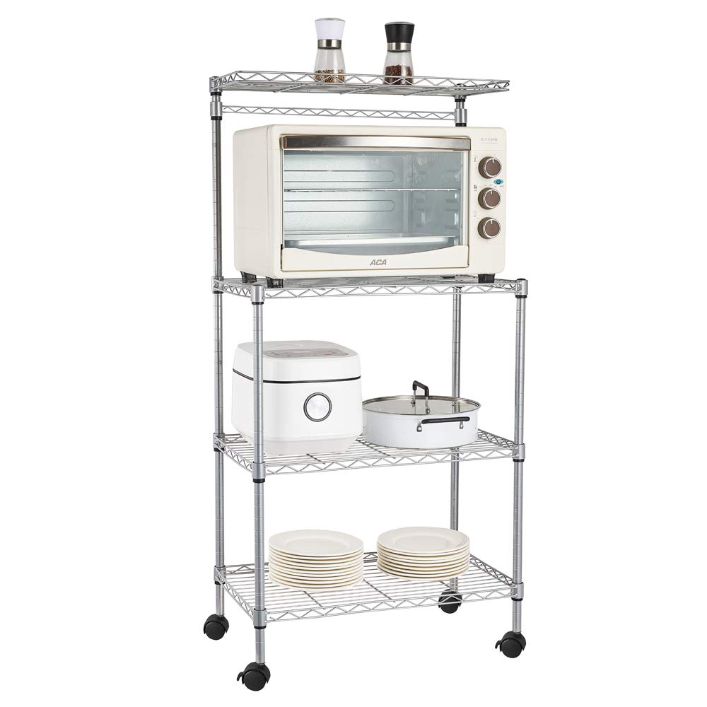 Candora 4-Tier Adjustable Kitchen Bakers Rack with Microwave Stand - Heavy Duty Storage Shelf Organizer for Baking Supplies, Spices & Small Appliances - Perfect for Small Kitchens, Pantry & Home Organization