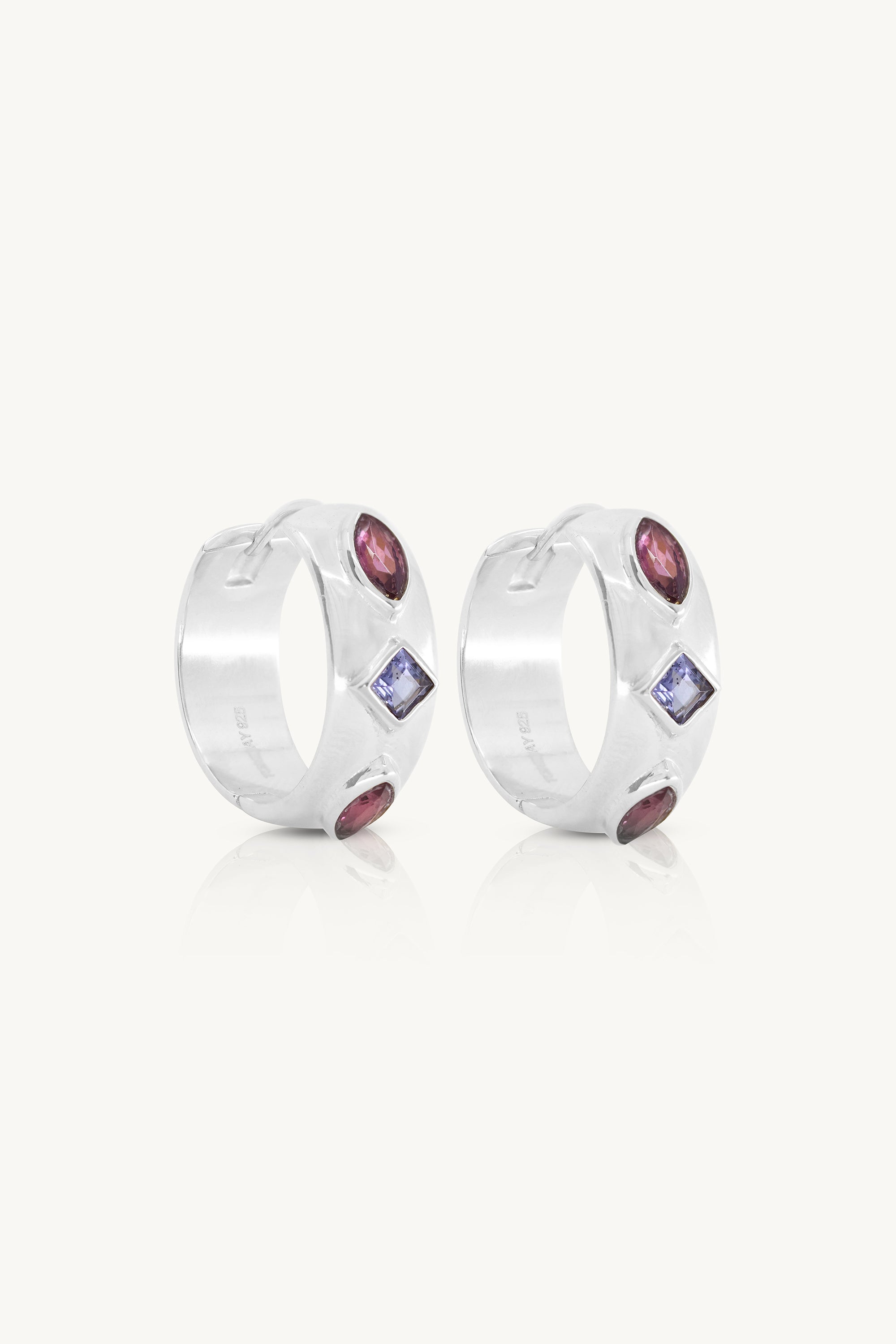 Sterling Silver Iolite & Rhodolite Gemstone Hoop Earrings for Women – Elegant Jewelry Gift for Birthday, Anniversary & Special Occasions