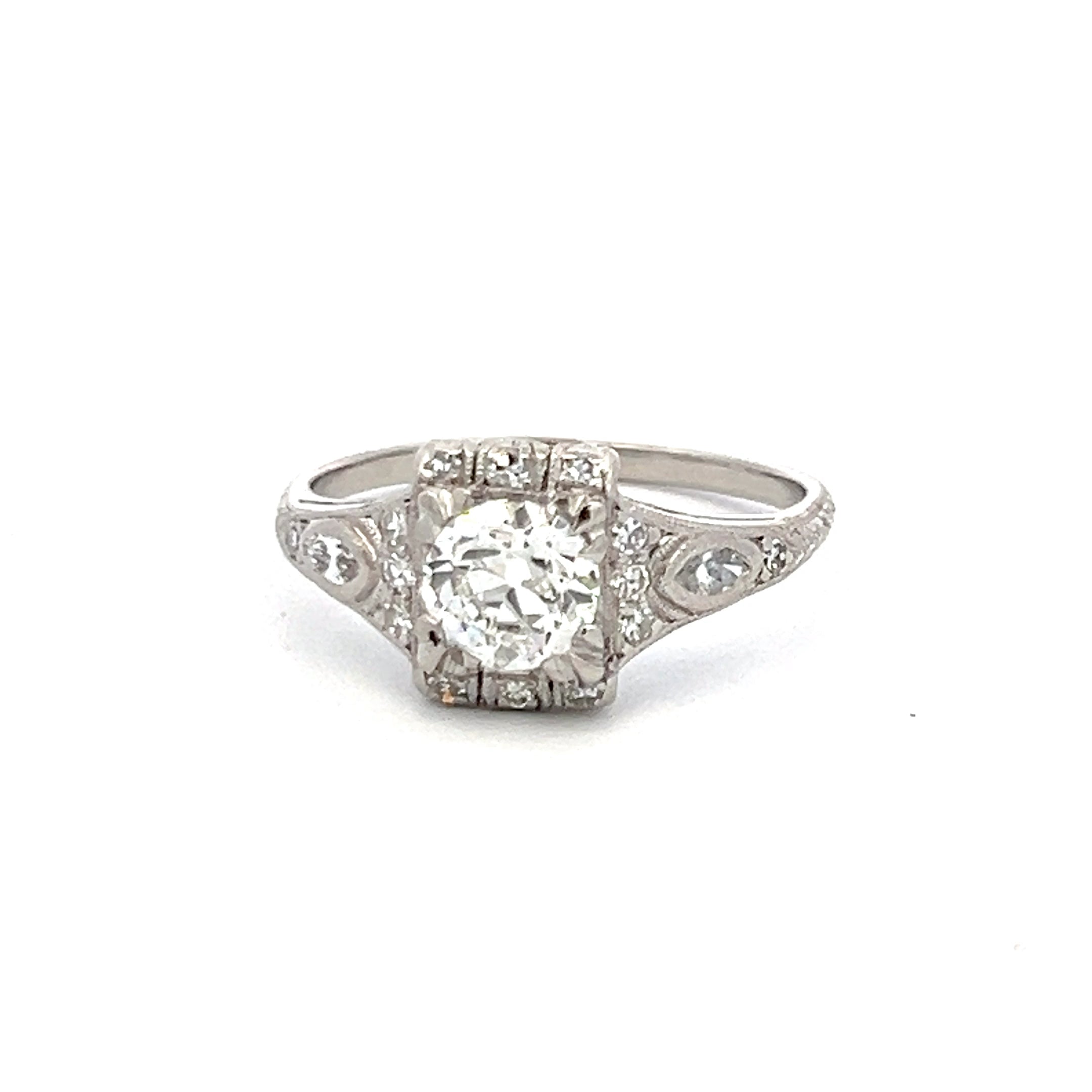 0.95 Carat Round Brilliant & Marquise Cut Diamond Art Deco Platinum Ring - Perfect for Engagement, Anniversary & Special Occasions