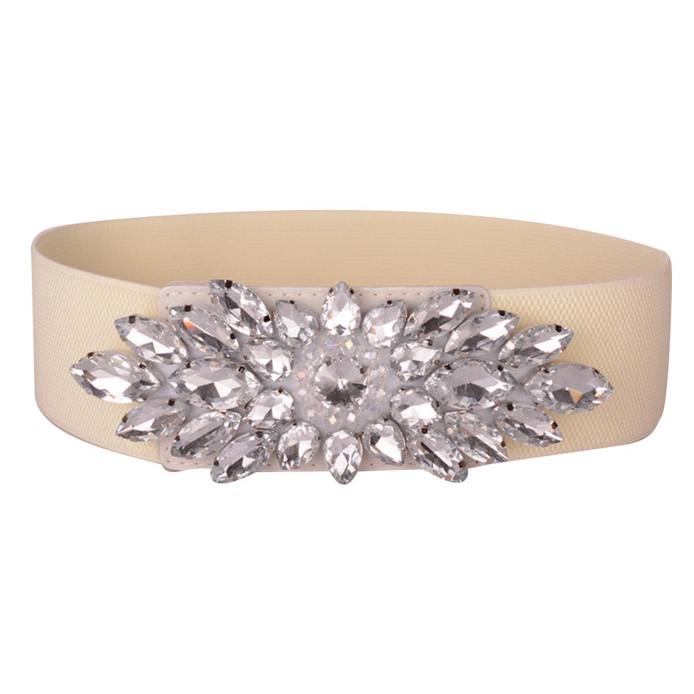 Women's Adjustable Elastic Waist Belt with Crystal Accents - Stretchable Fashion Belt for Dresses, Skirts & Pants - Perfect for Formal Occasions, Office Wear & Casual Outfits