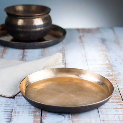Handcrafted Kansa Bronze Dinner Plates - Elegant & Durable for Fine Dining, Wedding Receptions & Special Occasions
