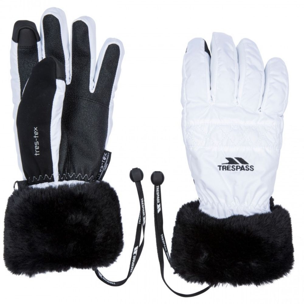 Trespass Yanki Women's Ski Gloves - Waterproof & Insulated Winter Gloves for Snowboarding, Skiing & Cold Weather Activities (White)