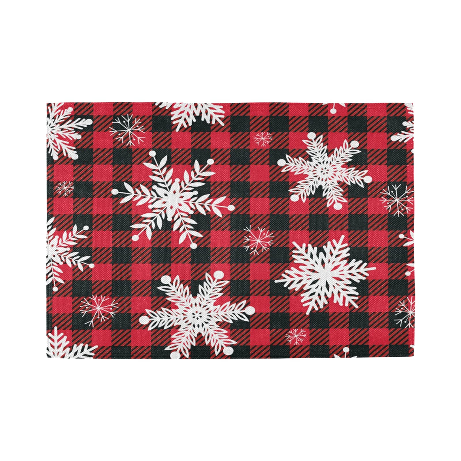 Rustic Snowflake Pattern Linen Placemats Set of 4 - Rectangle Polyester Table Mats for Kids Dining, Holiday Decor & Christmas Table Setting