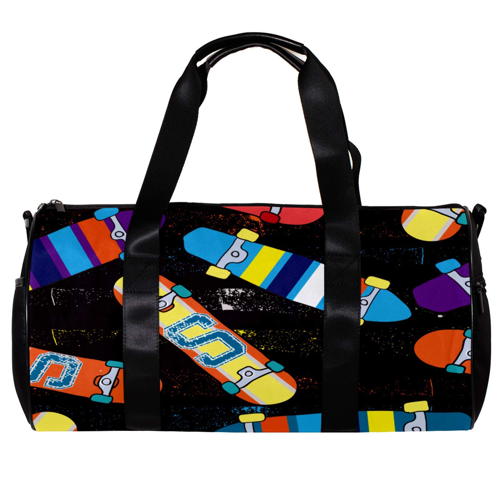 Premium Sports Duffel Bag for Men & Women - Large Gym Fitness & Travel Overnight Bag with Skateboard Holder - Water-Resistant Black Barrel Bag for Workouts, Sports, Travel & Weekend Getaways