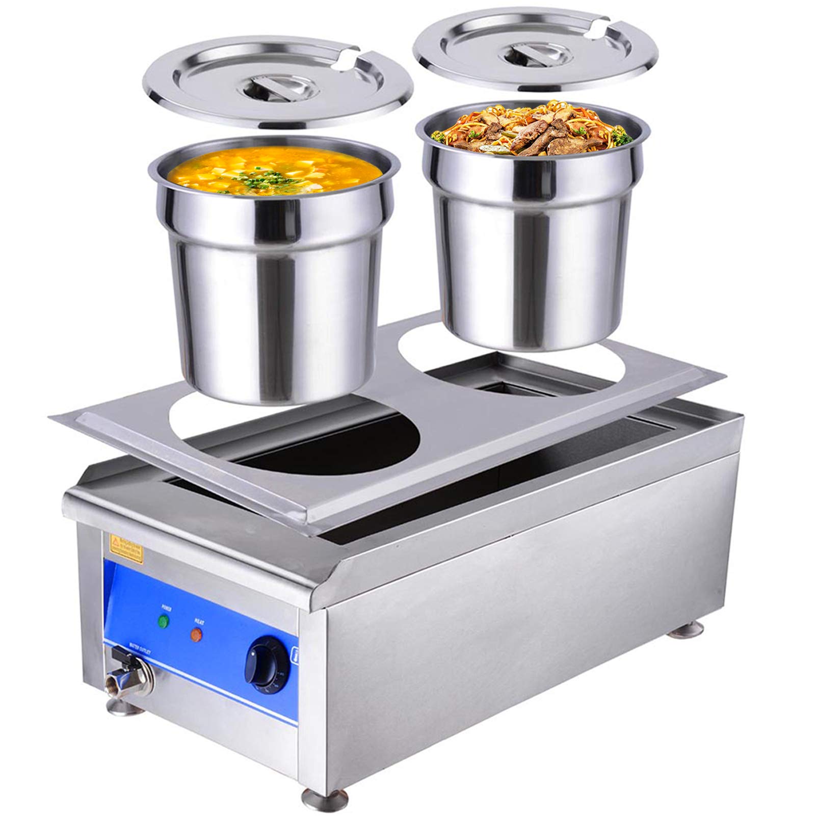 1200W Commercial Food Warmer with Dual 7L Stainless Steel Pots - Countertop Steam Table for Soup, Buffet & Restaurant Use - Easy to Clean & Maintain - Perfect for Catering, Cafeterias & Food Service Businesses