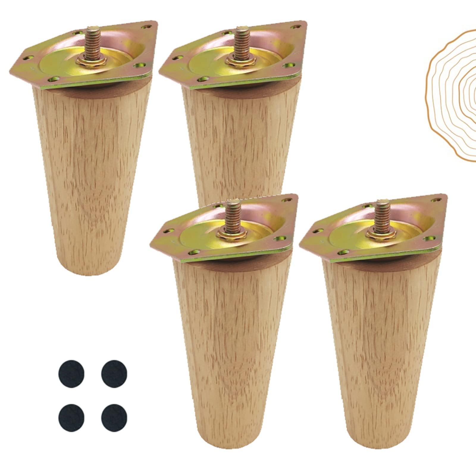 4 Pack Wooden Furniture Legs - Sofa Replacement Feet with Mounting Plate, Screws & Non-Slip Pads - 10cm Height for Dresser, Table, Couch, Chair, Cabinet, Armchair - Perfect for Home Office & Living Room Furniture Upgrade