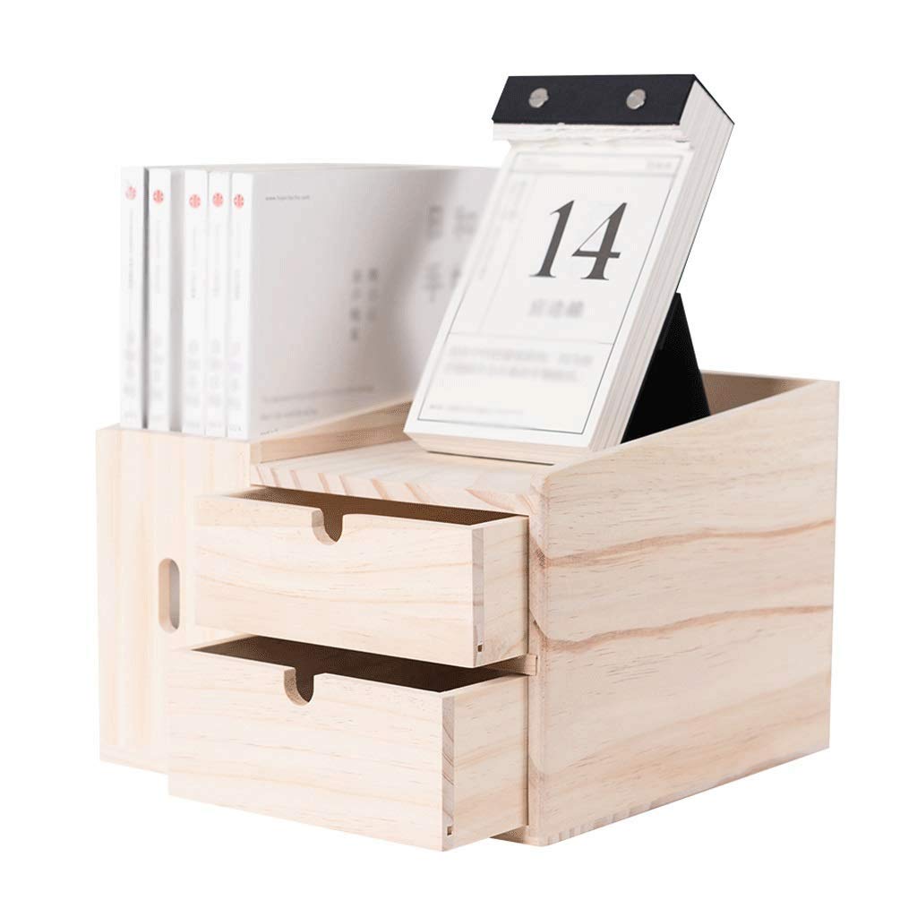 Wooden Bookshelf with 2 Drawers - Desktop Bookcase Organizer for Office, Kitchen & Bathroom | Compact Storage Shelf for Books, Office Supplies & Makeup | Perfect for Small Spaces, Countertops & Workstations