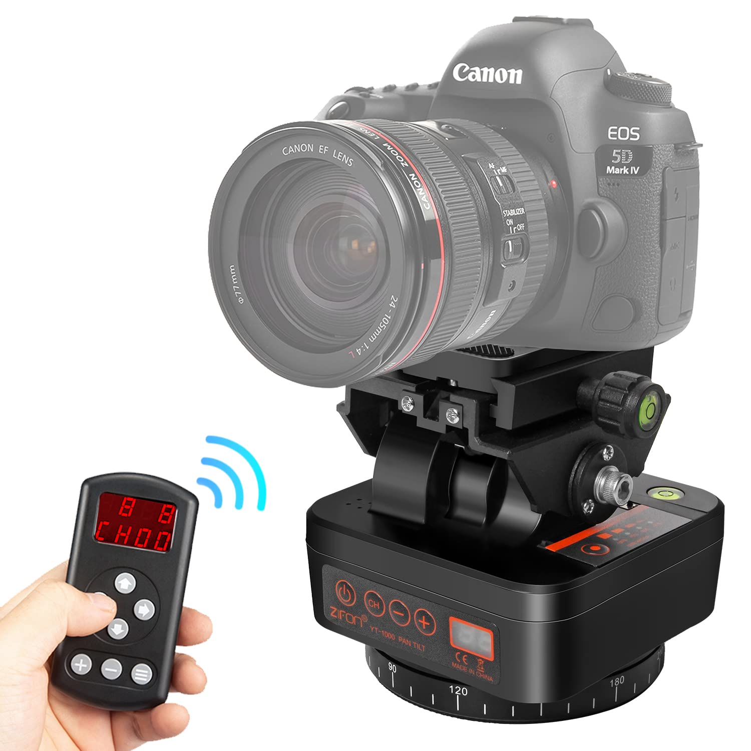 Motorized Pan Tilt Tripod Head with Remote Control & Phone Clip - Compatible with DSLR Cameras, Smartphones (Max 2.2lb) for Vlogging, Live Streaming & Photography
