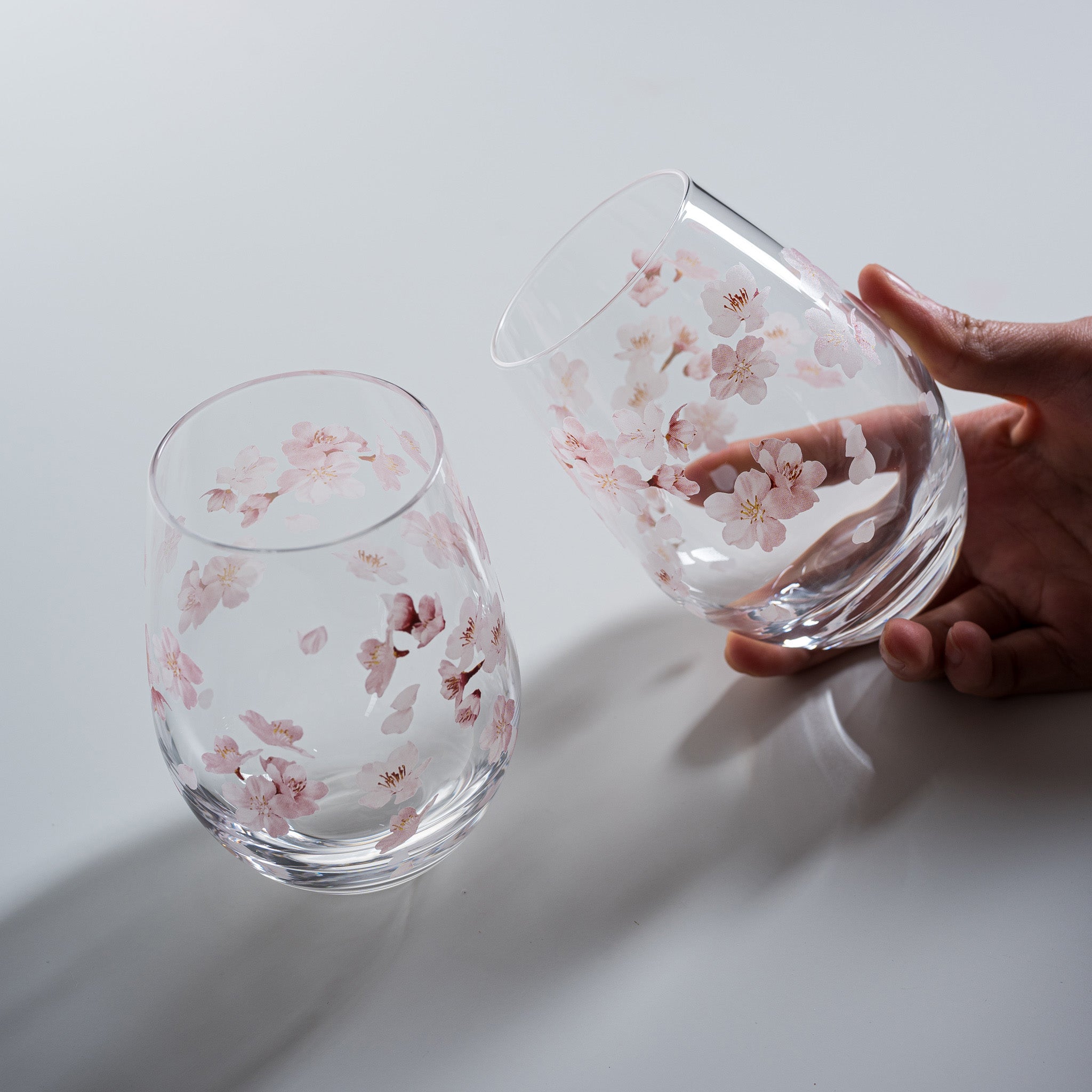 Sakura Flower Pair Tumbler Glass Set - 16oz Japanese Cherry Blossom Drinking Glasses for Tea, Juice & Cocktails - Perfect for Spring Parties, Romantic Dinners & Home Decor