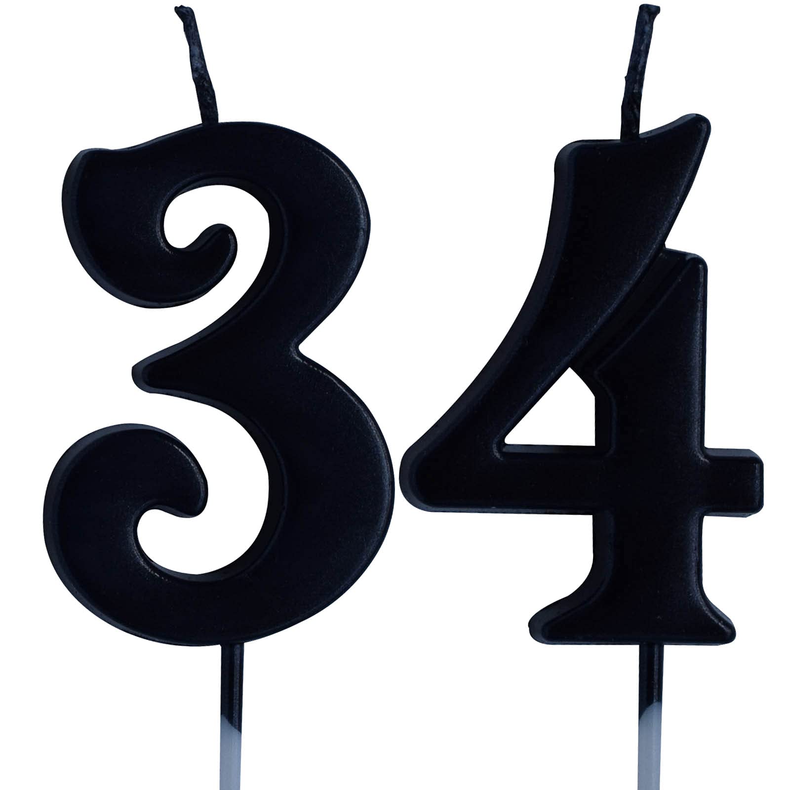 Black Number 34 Birthday Candle - Elegant Cake Topper for 34th Birthday Celebrations | Perfect for Women & Men Party Decorations | Great for Anniversaries, Milestone Birthdays & Special Occasions