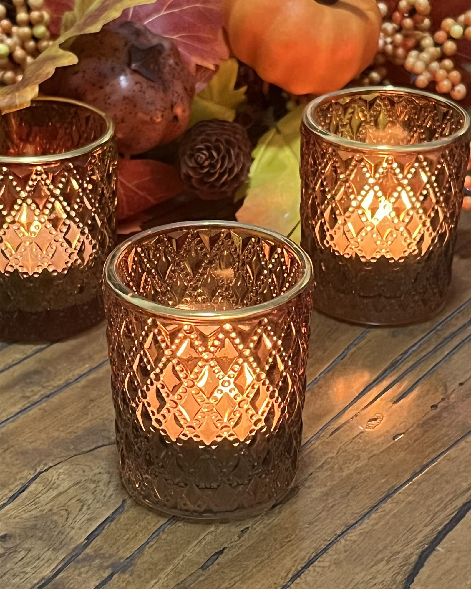 SHMILMH 12-Pack Amber Glass Tealight Candle Holders with Rim - Elegant Votive Candle Containers for Wedding Centerpieces, Birthday Party Decor, Fall Home Decorations & Holiday Table Settings