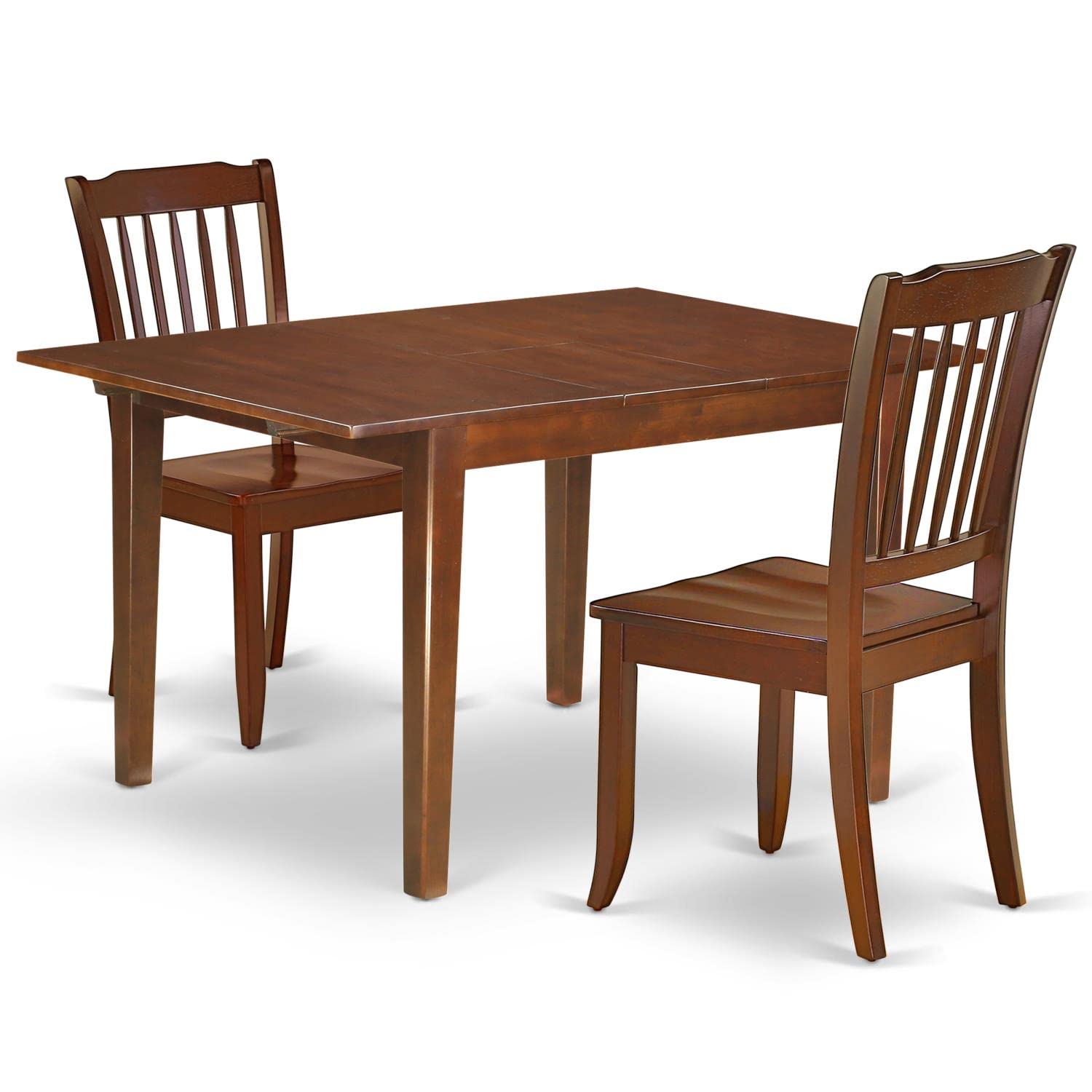 East West Furniture MLDA3-MAH-W 3-Piece Mahogany Dining Set with Extendable Table (36x54 Inch) & 2 Chairs - Perfect for Small Kitchens, Breakfast Nooks & Compact Dining Spaces