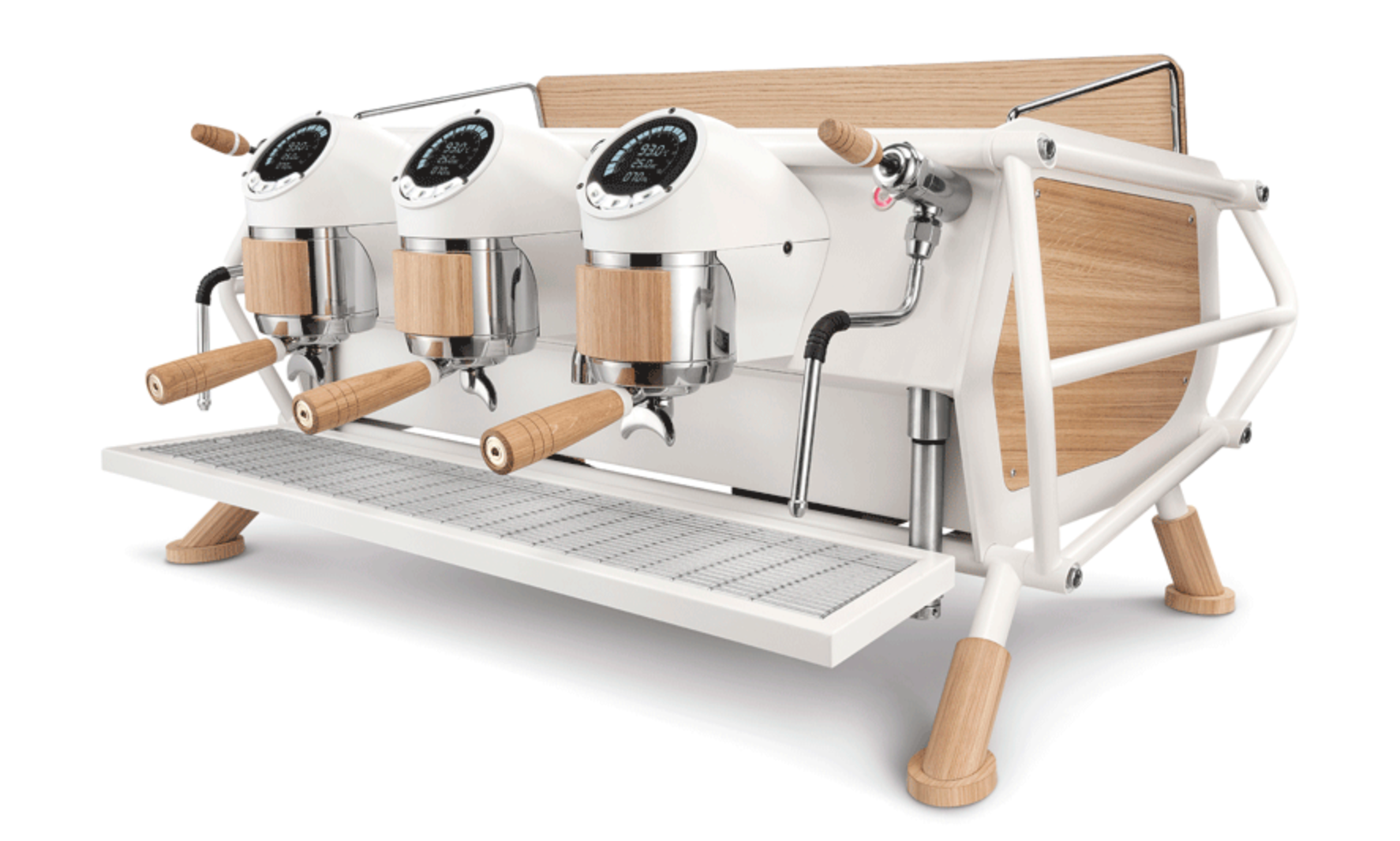 Sanremo Café Racer White Wood Espresso Machine 3 Groups - Professional Commercial Coffee Maker for Cafes, Restaurants & Coffee Shops - Perfect for High-Volume Espresso Brewing