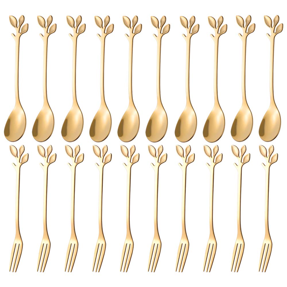AnSaw 20-Piece Mini Gold Coffee Spoons & Dessert Forks Set, 4.7