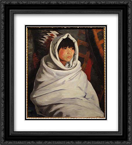 Robert Henri Indian Girl in White Blanket 20x22 Black Ornate Framed Art Print - Double Matted Museum Quality Wall Decor for Living Room, Bedroom & Office
