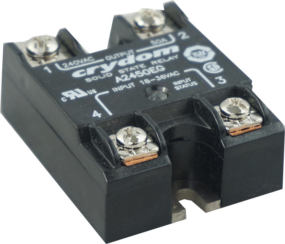 A2450EG Solid State Relay - Single Phase 18-36VAC Control, 50A 24-280VAC Load with Status LED | Industrial Automation & HVAC System Component