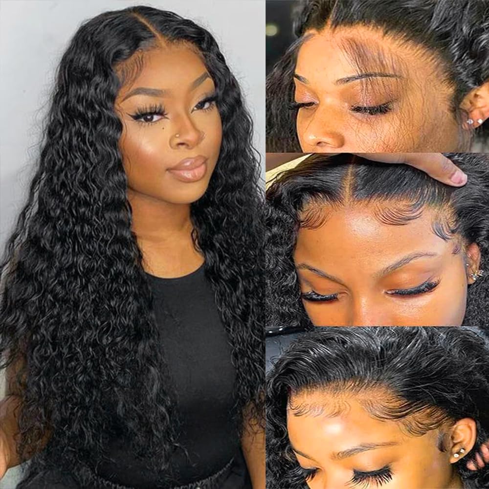 Deep Wave Lace Front Wigs Human Hair 4x4 HD Transparent Lace Closure Wigs - Glueless 180% Density Pre Plucked with Baby Hair for Black Women (22 inch) - Perfect for Daily Wear, Special Occasions & Protective Styling