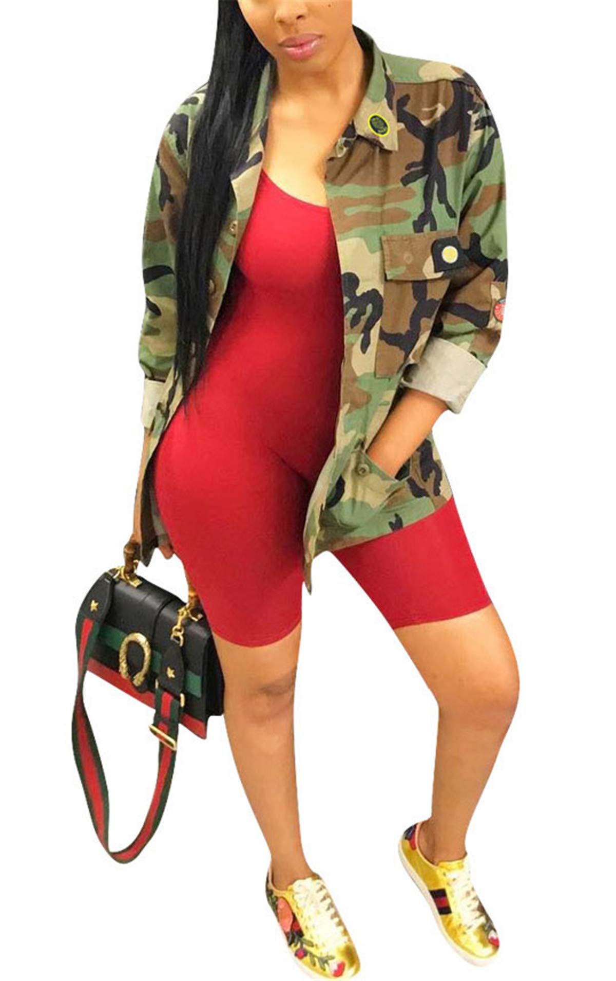 Vintage Style Women's Safari Jacket - Long Sleeve Military Camo Printed Coat for Spring & Fall | Outdoor Adventure, Hiking, Travel Fashion