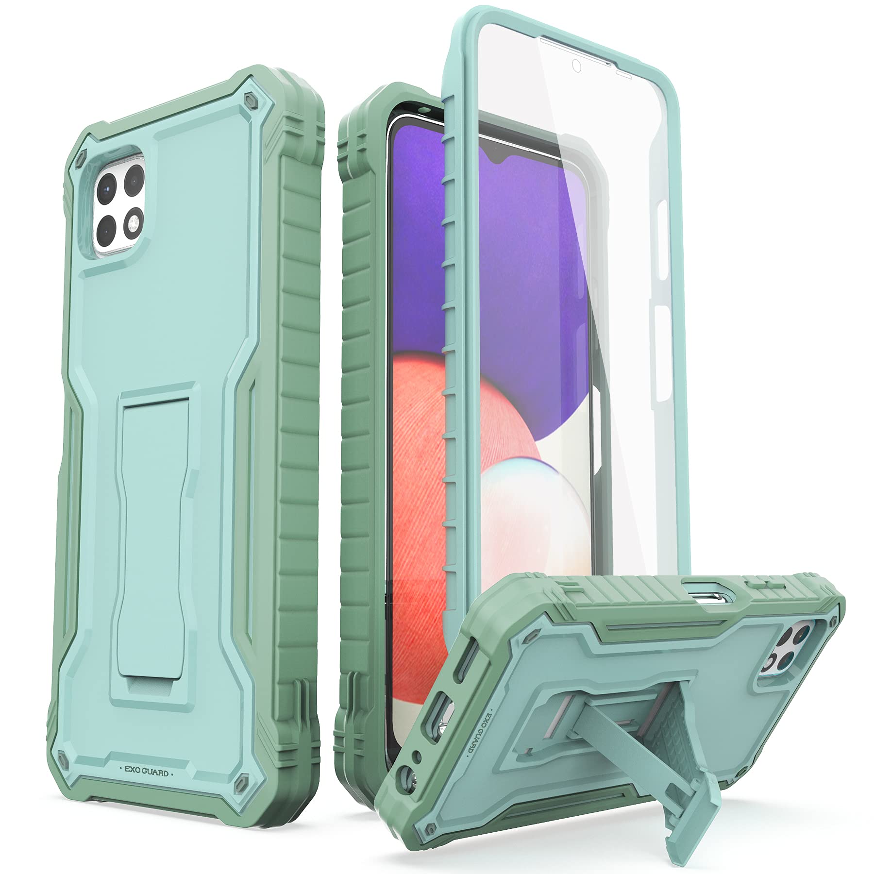 ExoGuard Shockproof Full-Body Case for Samsung Galaxy A22 5G - Built-in Screen Protector & Kickstand | Durable Rubber Cover for Samsung A22 5G Phone (Green) | Perfect for Outdoor Activities, Work & Daily Protection