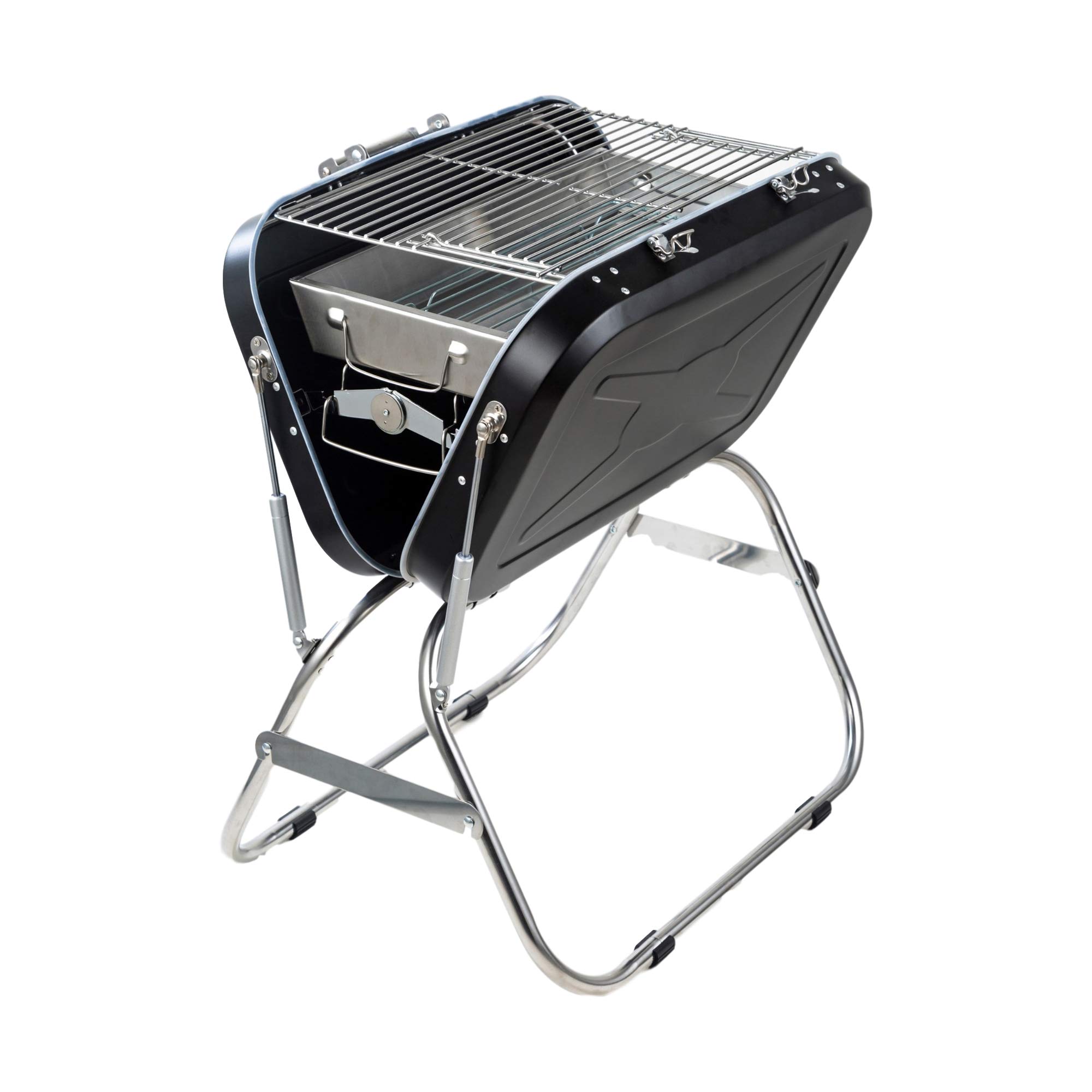 Portable BBQ Grill - Stainless Steel Charcoal Grill for Indoor & Outdoor Use - Compact Suitcase Design - Perfect for Camping, Picnics, Backyard Parties and Tailgating