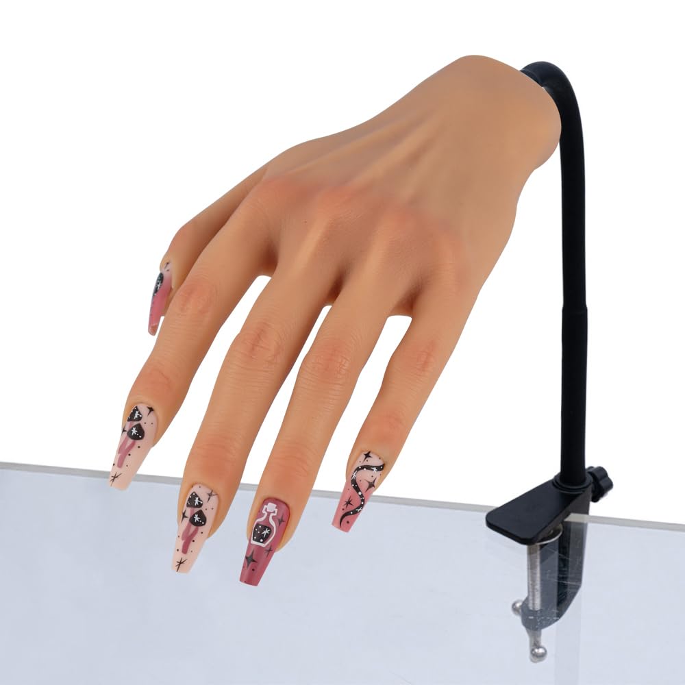 Professional Silicone Practice Hand for Acrylic Nails - Adjustable Mannequin Hand for Nail Art Training, Perfect for DIY Beginners & Salon Artists - Ideal for Home Practice, Nail School & Professional Demonstrations
