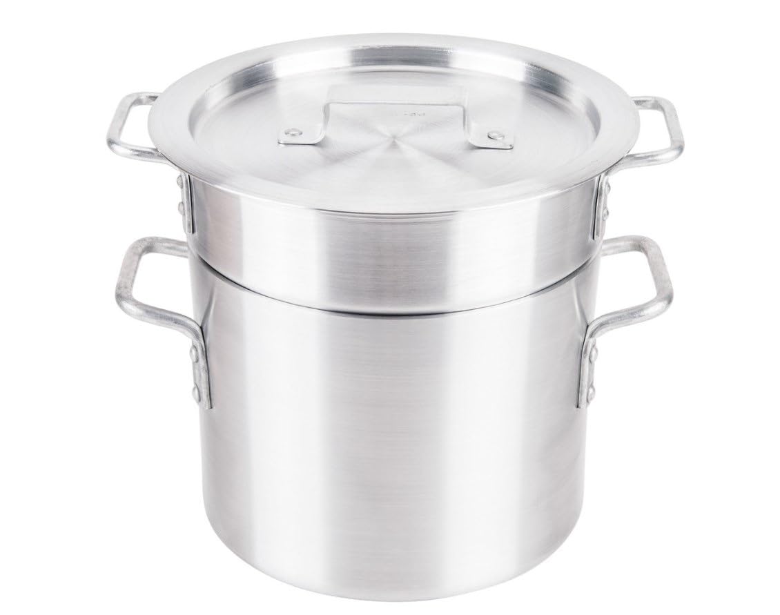 Soro Essentials 8 Qt Aluminum Double Boiler Pot with Lid - Steam Melting Stock Pot for Butter, Chocolate, Cheese, Caramel, Fondue, Candy & Sauces - Perfect for Home Baking, Candy Making & Dessert Preparation