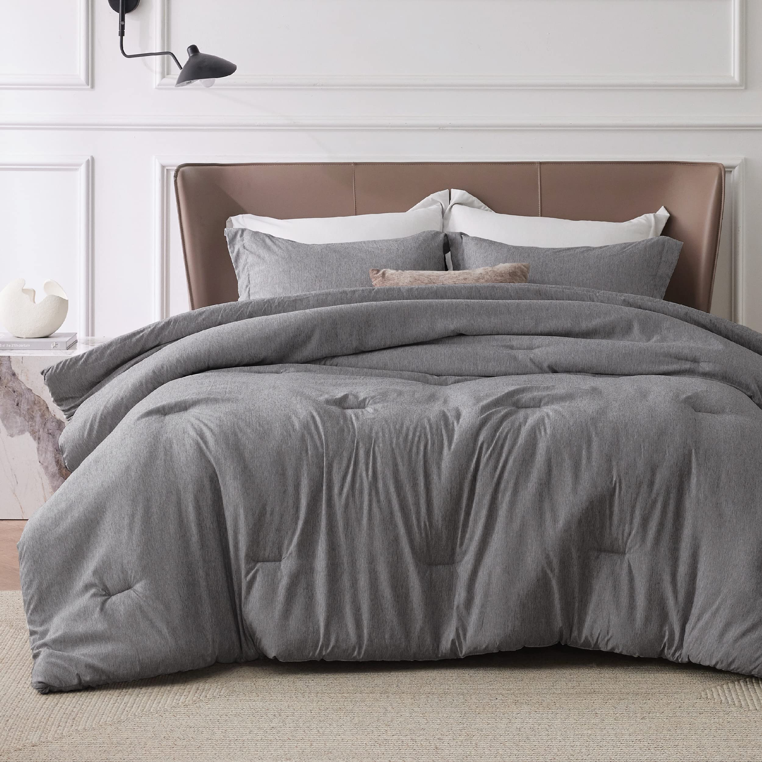 Bedsure Queen Comforter Set - Dark Grey All Seasons Soft Bedding, Cationic Dyed 3-Piece Set (88