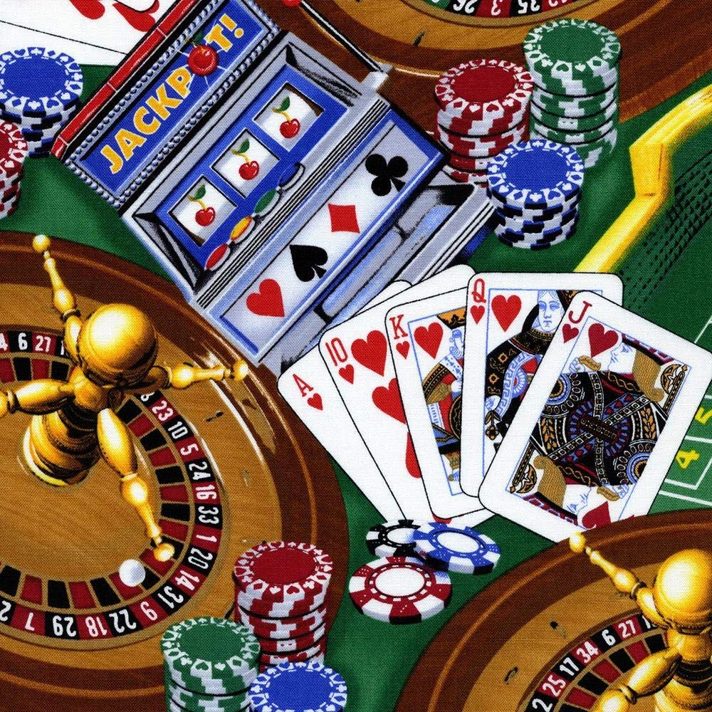 Timeless Treasures Jackpot C1450 Green Casino Games BTY - 经典老虎机游戏，适合家庭娱乐和赌场派对