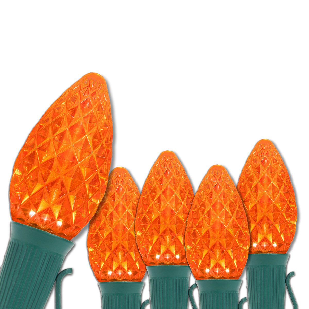 Wintergreen Lighting C7 OptiCore Commercial Christmas LED String Lights - 50 Amber/Orange Bulbs, 50ft Green Wire for Outdoor Holiday Decorations | Perfect for Roof, Tree & House Lighting