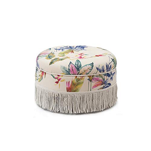 Brika Home Tufted Round Ottoman Pouf - Off White Floral Design, Upholstered Footstool for Living Room, Bedroom & Nursery - Versatile Seating & Stylish Home Decor