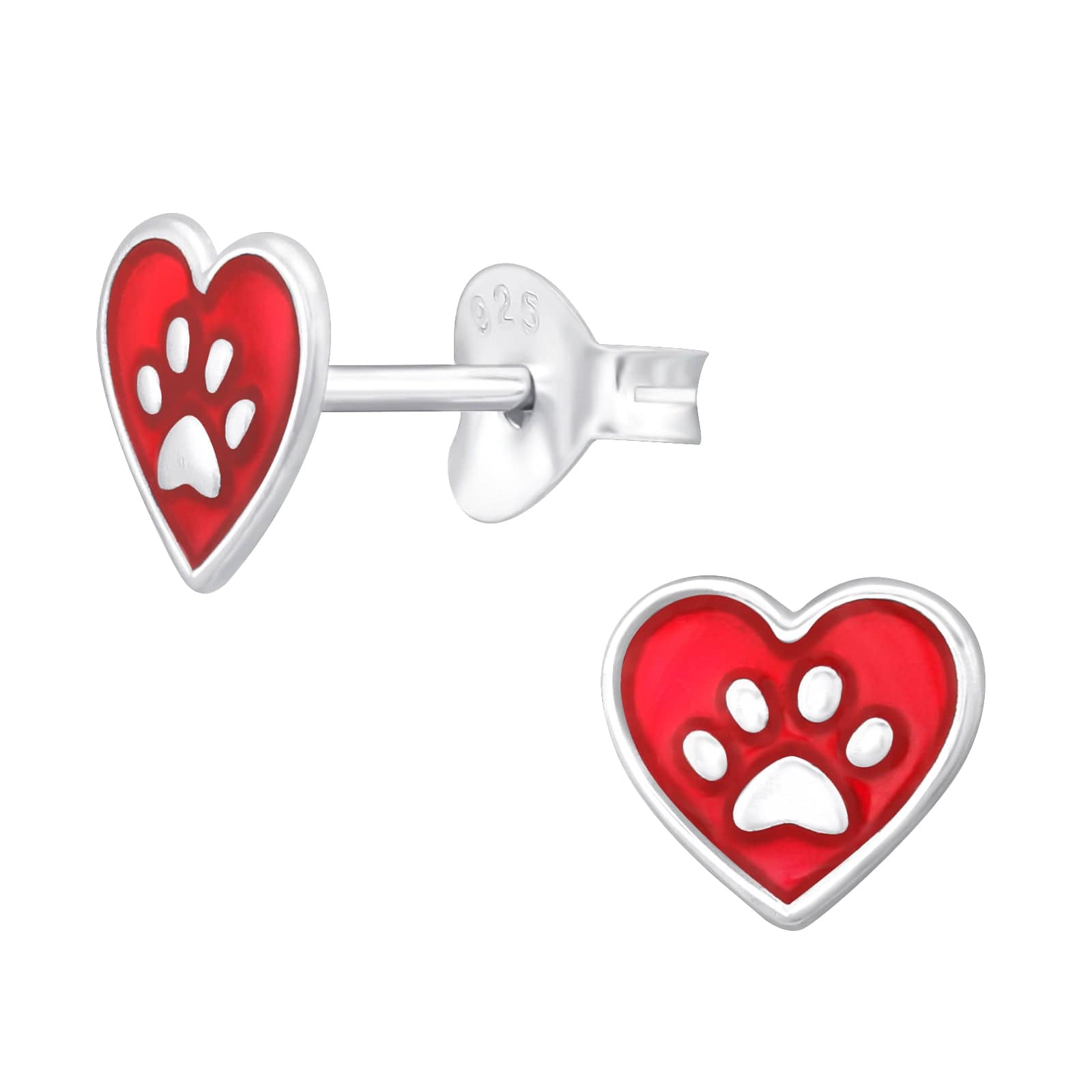 Kids' Sterling Silver Heart Paw Print Stud Earrings - Cute & Durable Earrings for Girls, Perfect for Birthdays, Gifts & Everyday Wear
