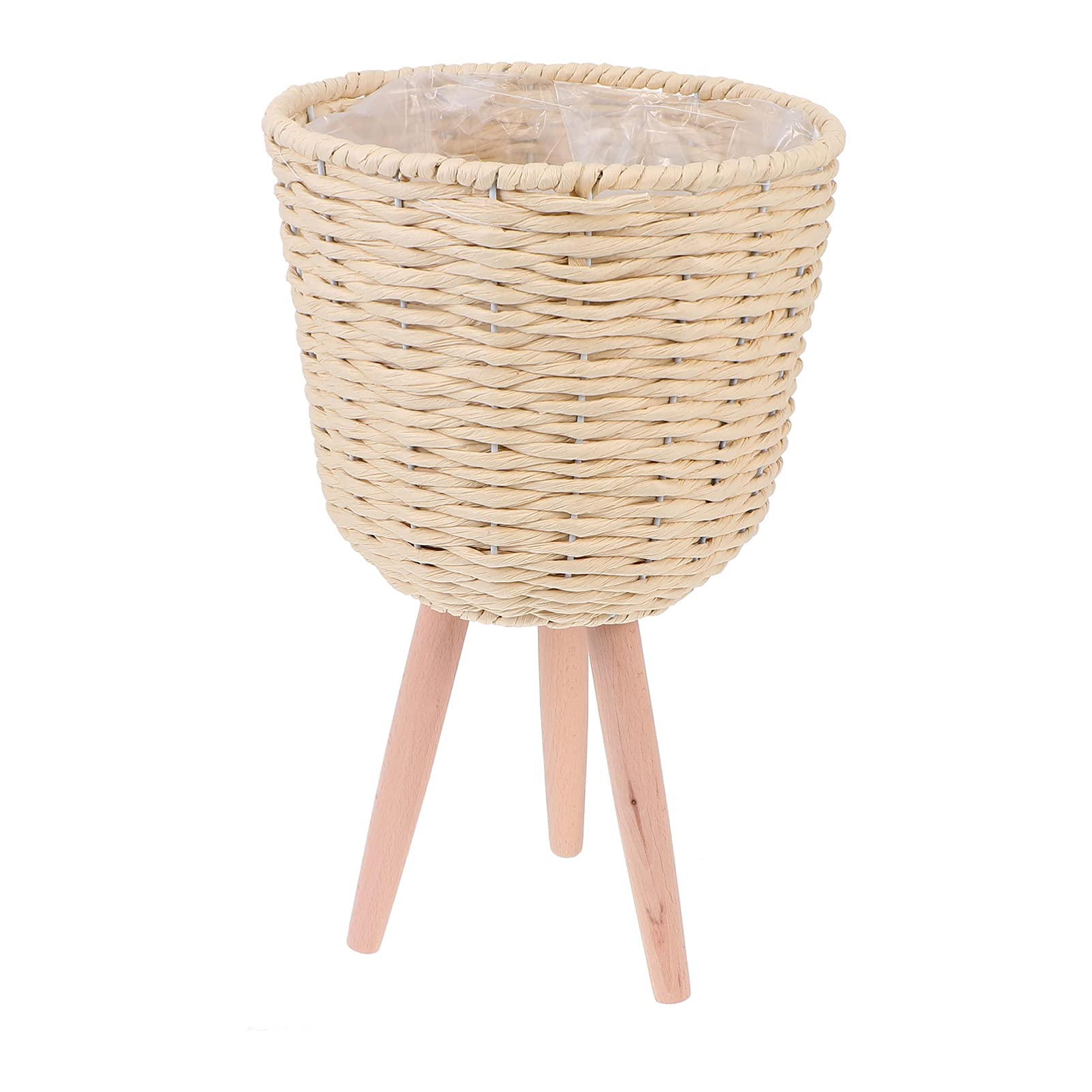 DOITOOL Modern Woven Rattan Plant Basket with Stand - Handmade Decorative Wicker Flower Pot Holder for Indoor & Outdoor Plants | Perfect for Living Room, Patio, Garden Decor
