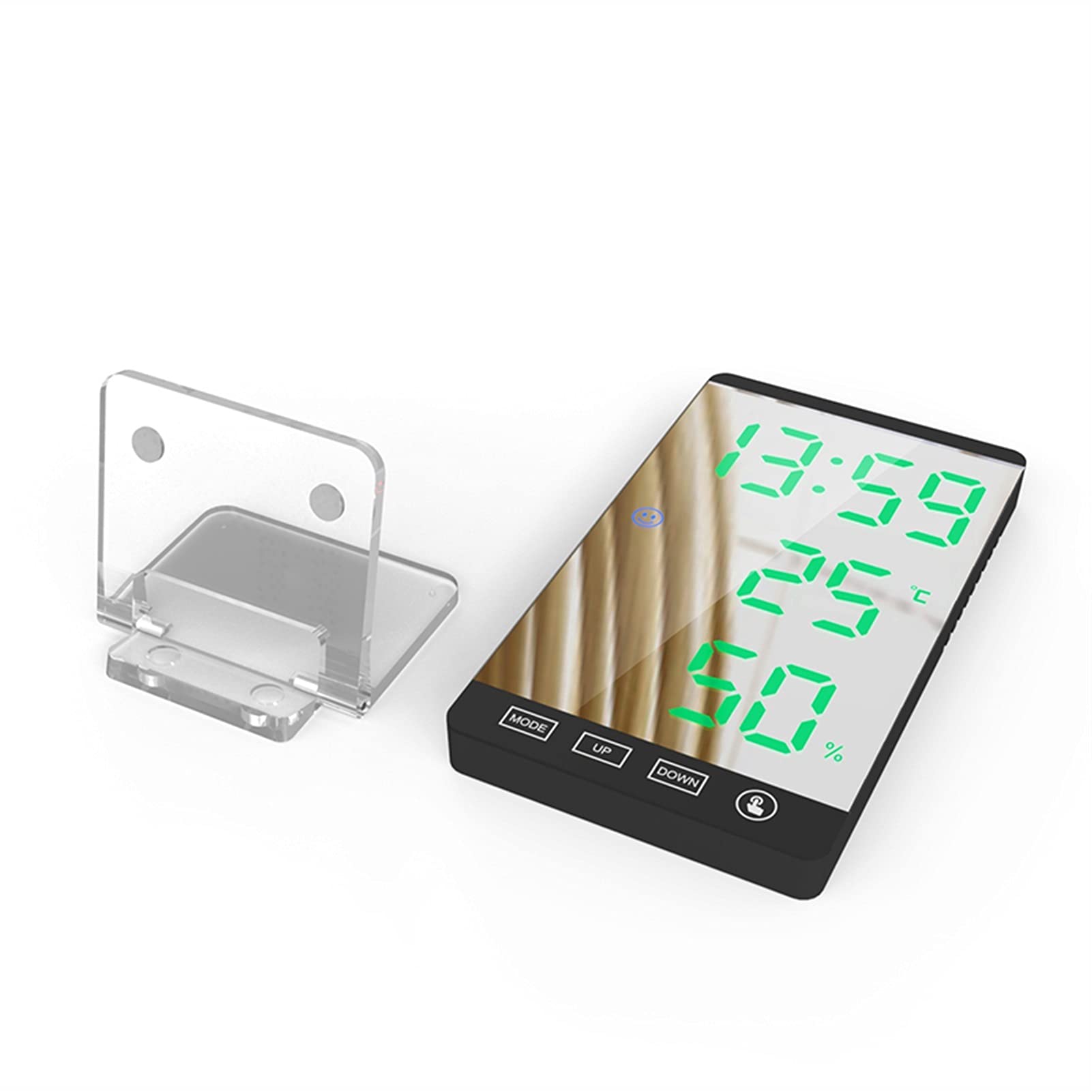 YXXJJ Digital Alarm Clock with LED Mirror, Temperature & Humidity Display, USB Charging Port, Touch Button & Snooze Function - Stylish Black & White Design for Bedroom, Office, and Travel Use