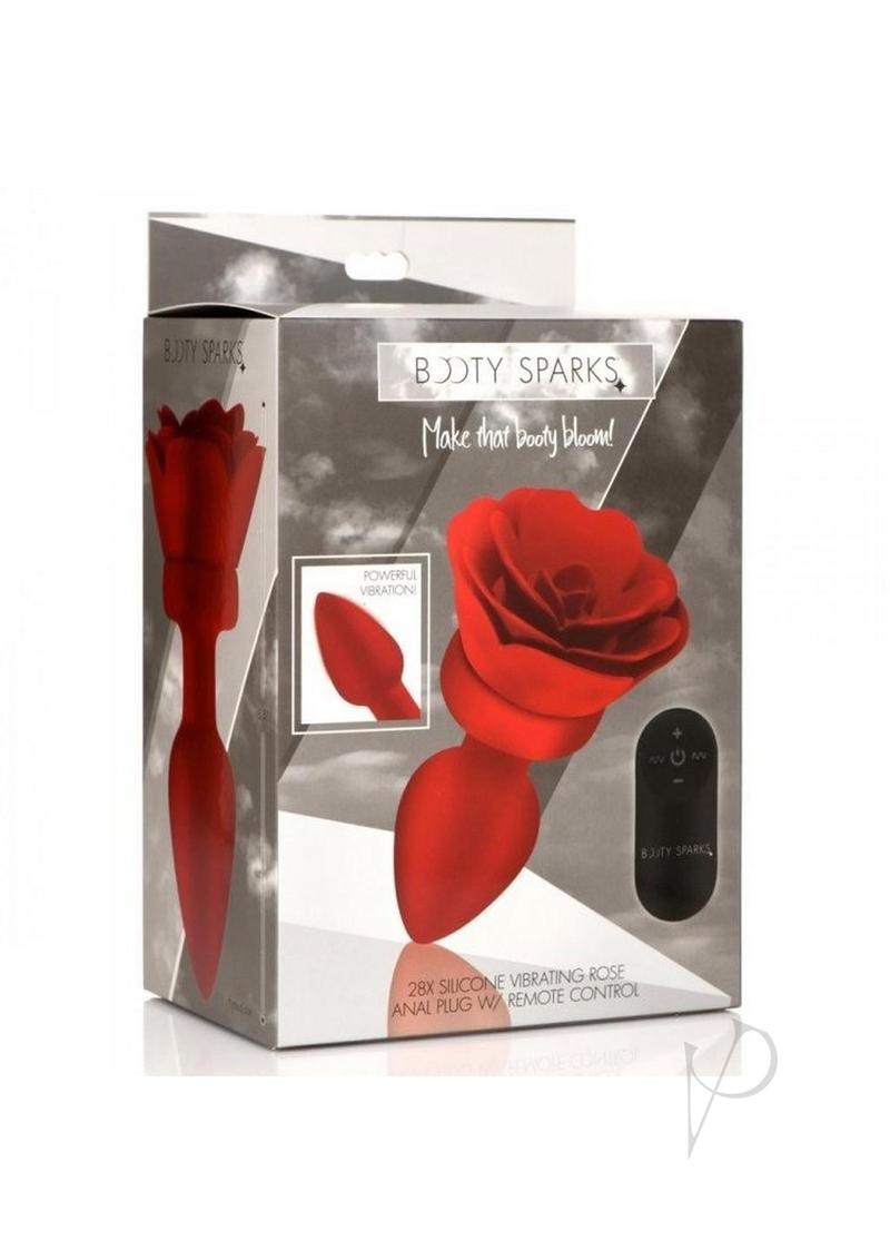 28X Rechargeable Silicone Vibrating Rose Anal Plug with Remote Control - Medium Size, Red - Perfect for Couples Play & Solo Pleasure