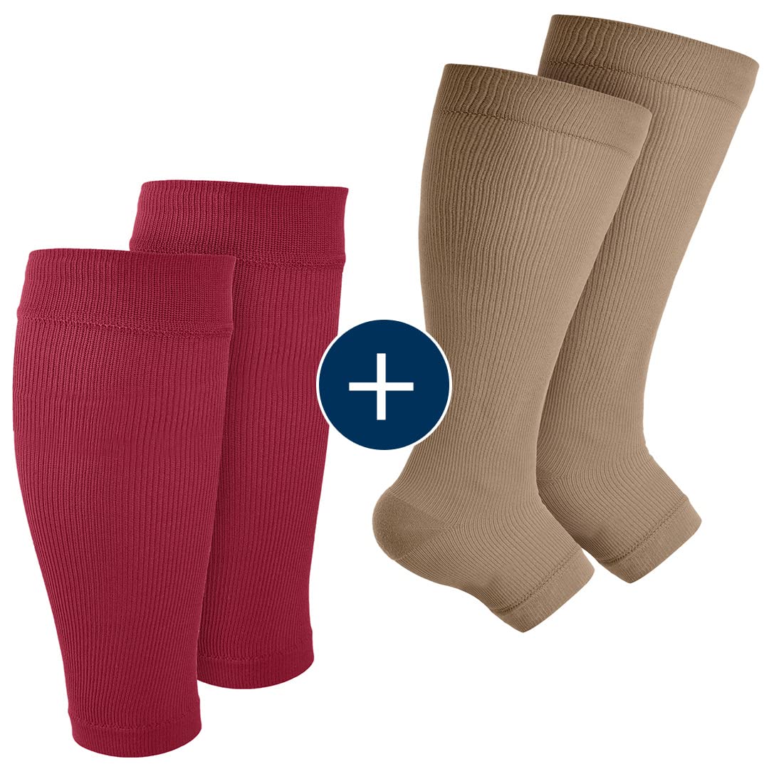 Pembrook Plus Size Compression Toeless Socks & Sleeves Bundle for Women - 3-Pack Non-Slip Foot & Leg Support for Nurses, Athletes, Travel - Improve Circulation & Reduce Swelling