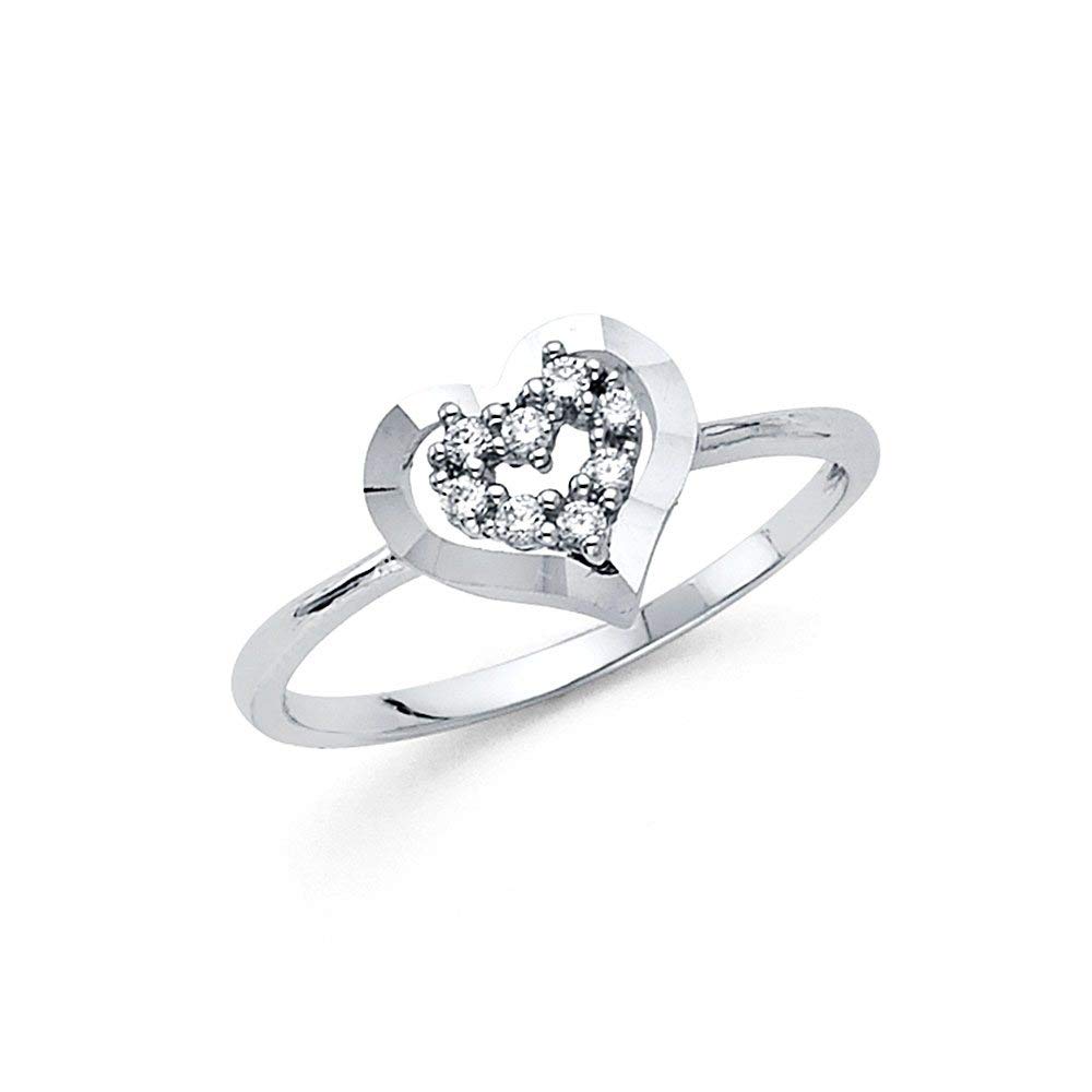14K White Gold CZ Cubic Zirconia Heart Ring - Simulated Diamond Love Ring for Women Size 7, Elegant Jewelry Gift for Anniversary, Valentine's Day & Special Occasions