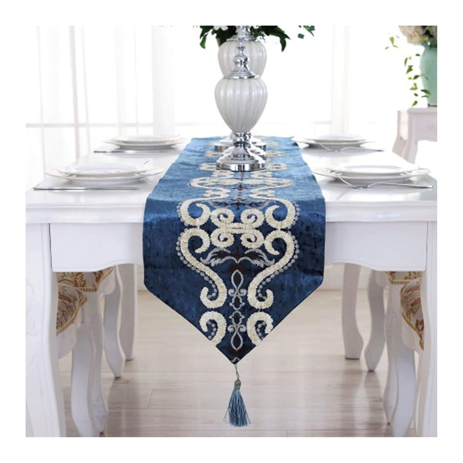 MoAndy Wipeable Blue Table Runner - Stain Resistant Polyester Dining Table Decor 71x13 Inch (180x33cm) - Perfect for Holiday Dinners, Wedding Decor & Everyday Home Decor