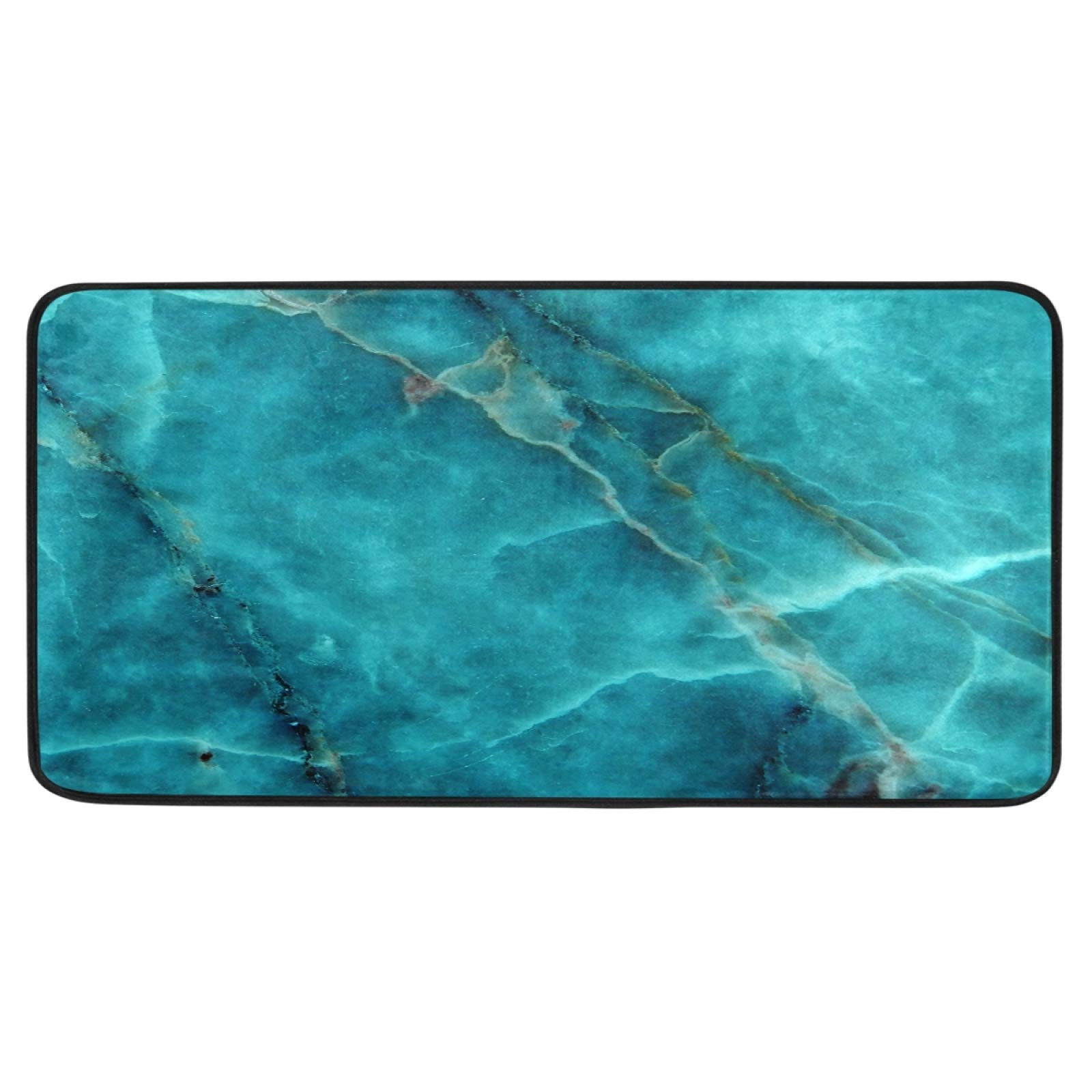ALAZA Teal Green Marble Texture Non-Slip Kitchen Rug - Anti Fatigue Floor Mat for Standing Comfort - Soft Bath Rug Runner & Doormat - Home Decor Carpet 39