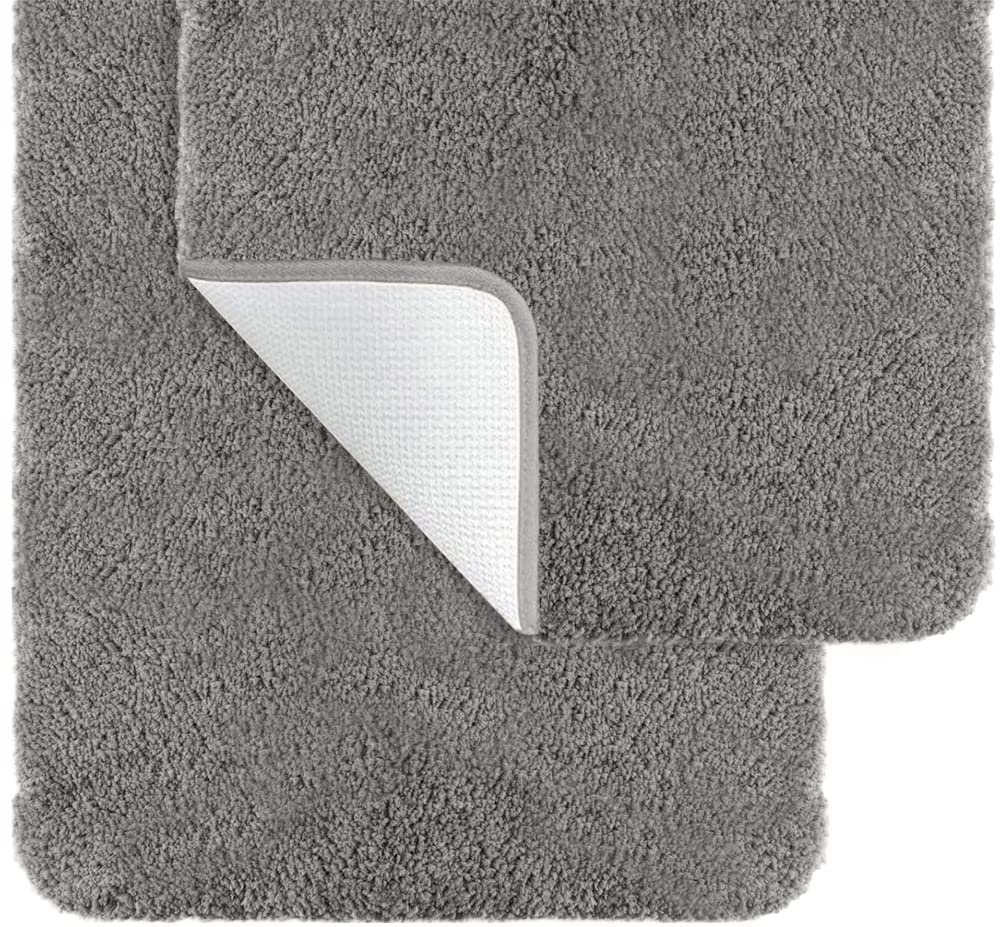 Premium Luxury Bath Rug Set of 2 - Ultra Soft & Thick Absorbent Microfiber Bathroom Mats - Machine Washable, Quick Dry - Plush Shower & Tub Floor Mats 20x30 Inches, Gray - Perfect for Bathroom, Spa & Master Suite Decor