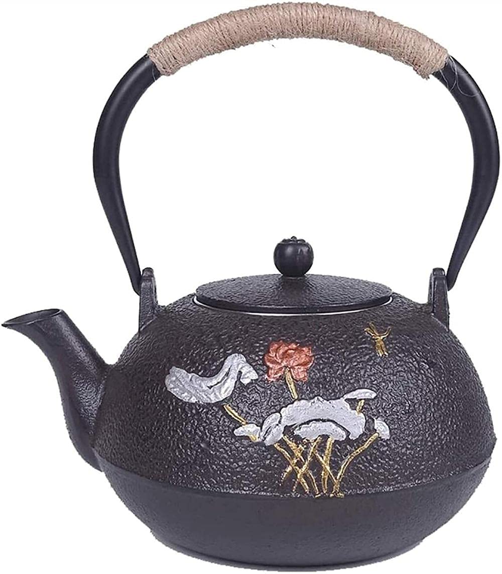Premium 1.2L Cast Iron Tea Kettle with Removable Infuser - Silver Leaf Lotus Pattern - Keeps Tea Warm for Hours - Perfect for Home, Office & Tea Ceremonies