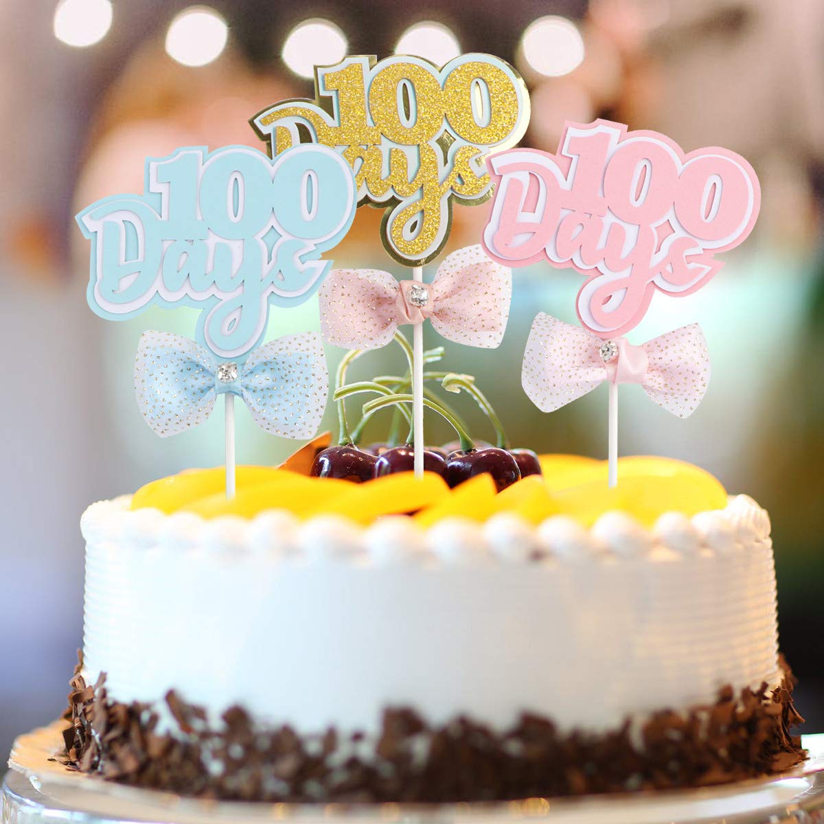 Halloween Christmas Bowknot Cake Toppers - Pink, Blue, Golden Birthday Cake Decorations for Parties, Weddings & Holiday Celebrations